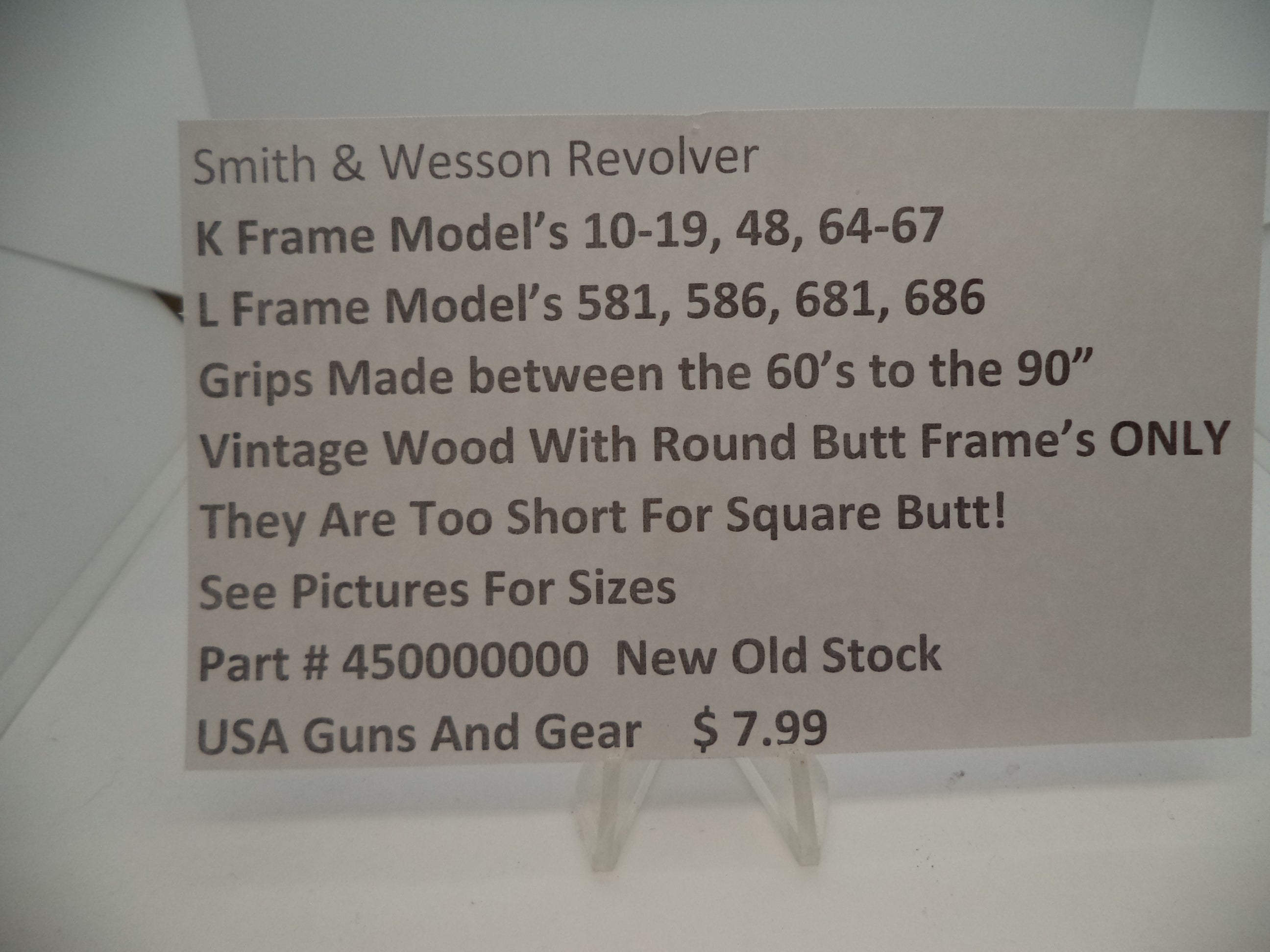 Smith & Wesson K & L Frame Round Butt Wood Grip Screw - Factory NOS 450000000