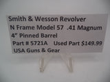5721A Smith & Wesson N Frame Model 57 Revolver Barrel 4" .41 Mag Pinned Used Part