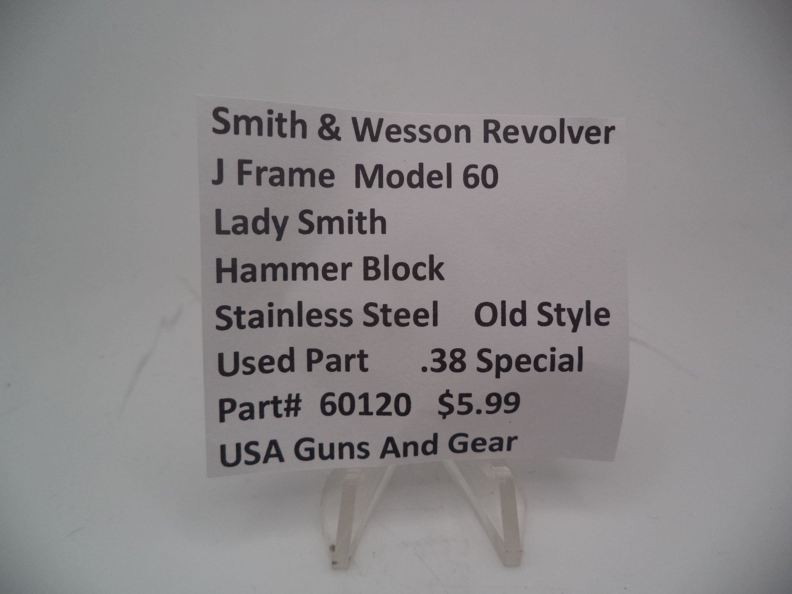 Smith & Wesson J Frame Model 60 Lady Smith Hammer Block .38 Special Used - 60120