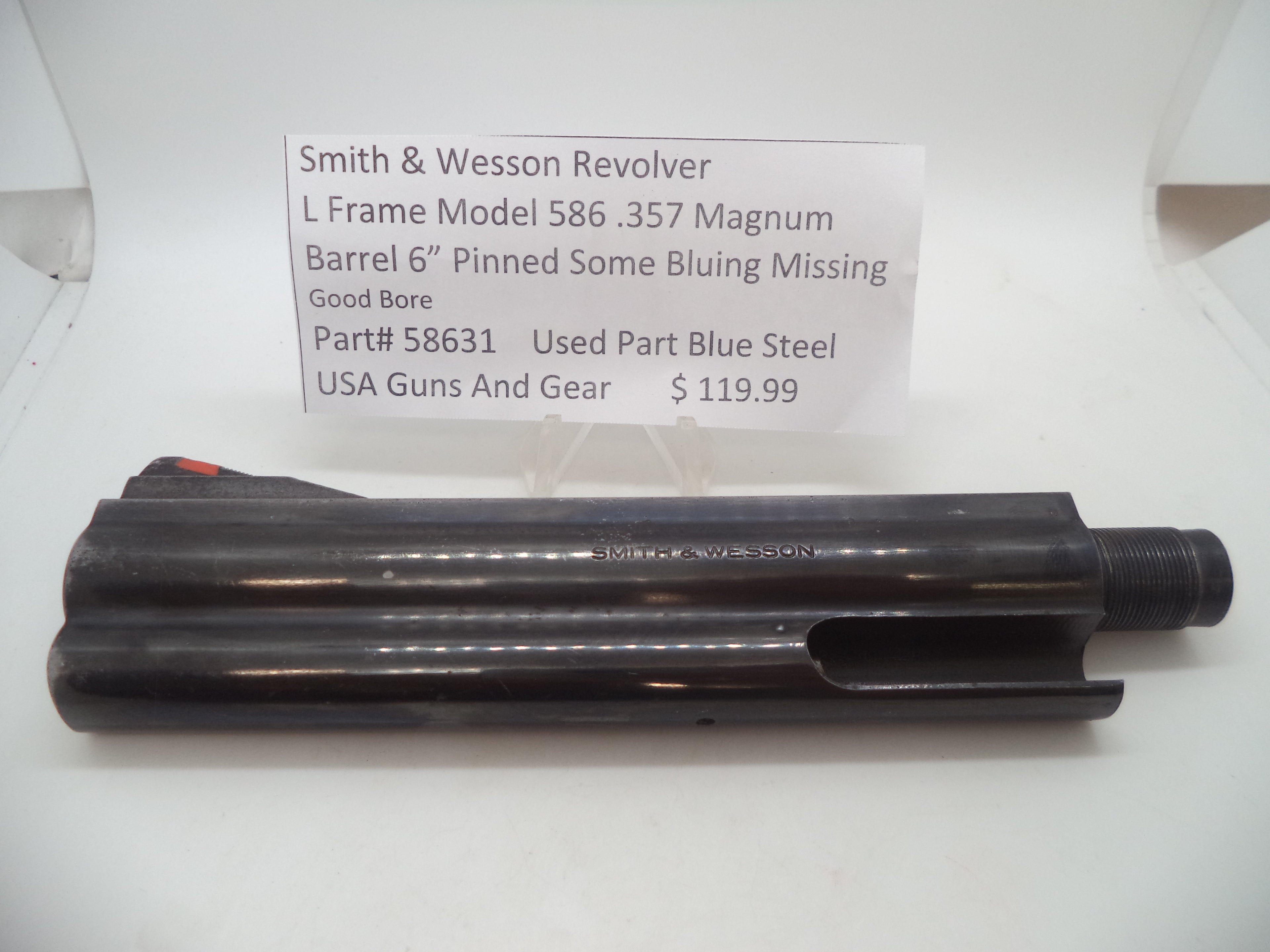 58631 Smith & Wesson L Frame Model 586 Barrel 6" Pinned .357 Magnum Used