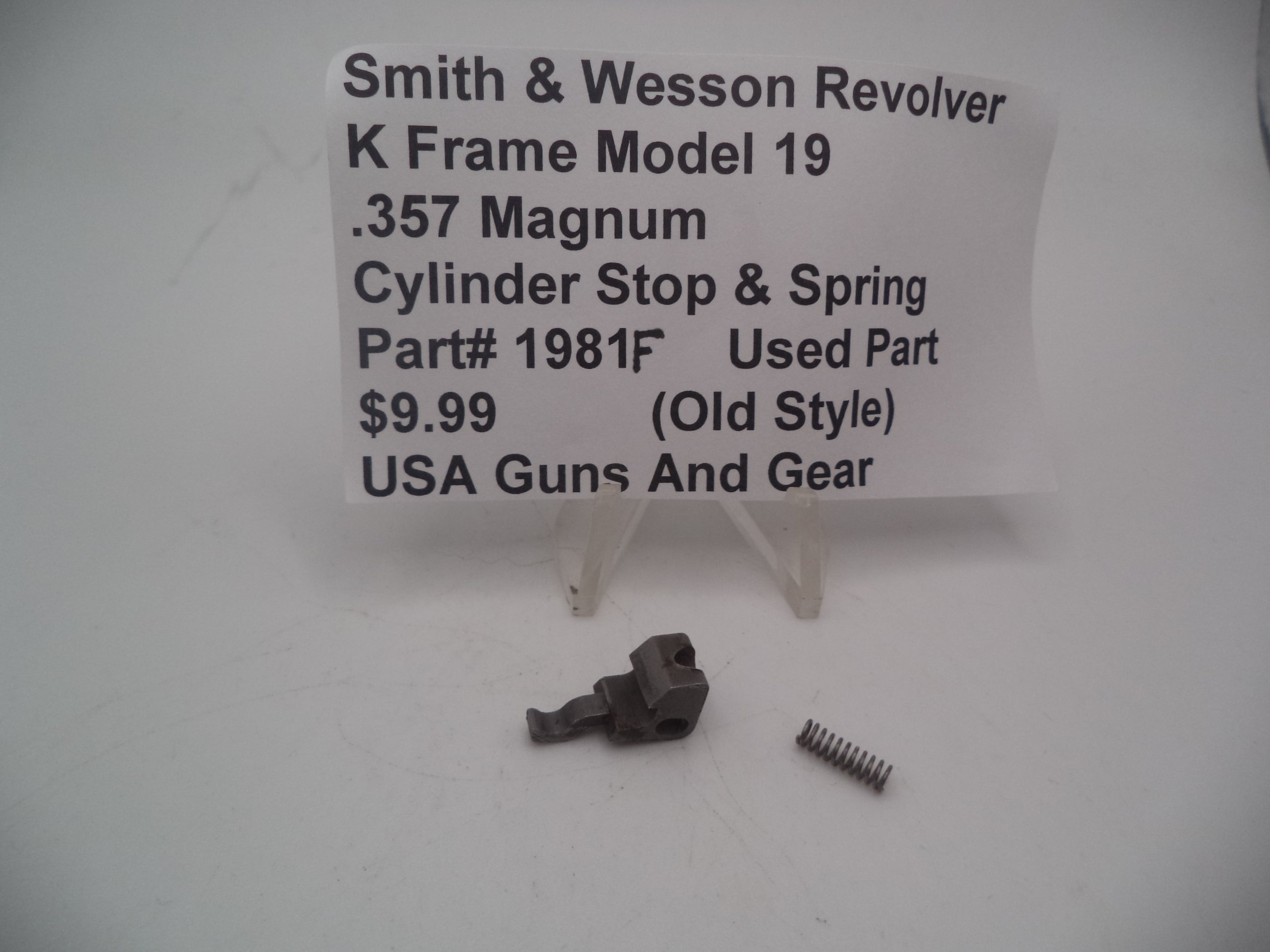 19181F  Smith & Wesson K Frame Model 19 Used Cylinder Stop & Spring .357 Magnum