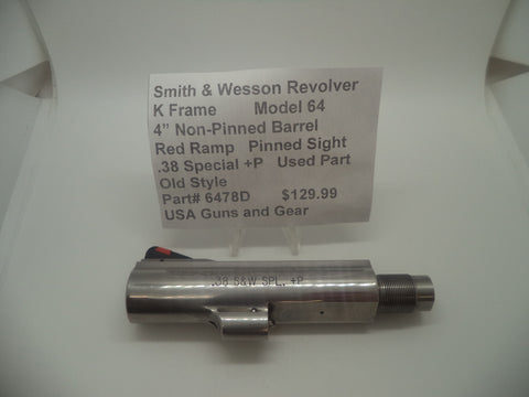 6478D Smith & Wesson K Frame Model 64 Used 4" Non-Pinned Barrel .38 Special
