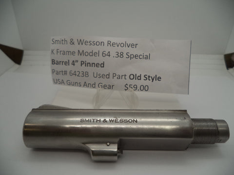 6423B Smith & Wesson Revolver K Frame Model 64 SS 4" Pinned Barrel .38 Spl