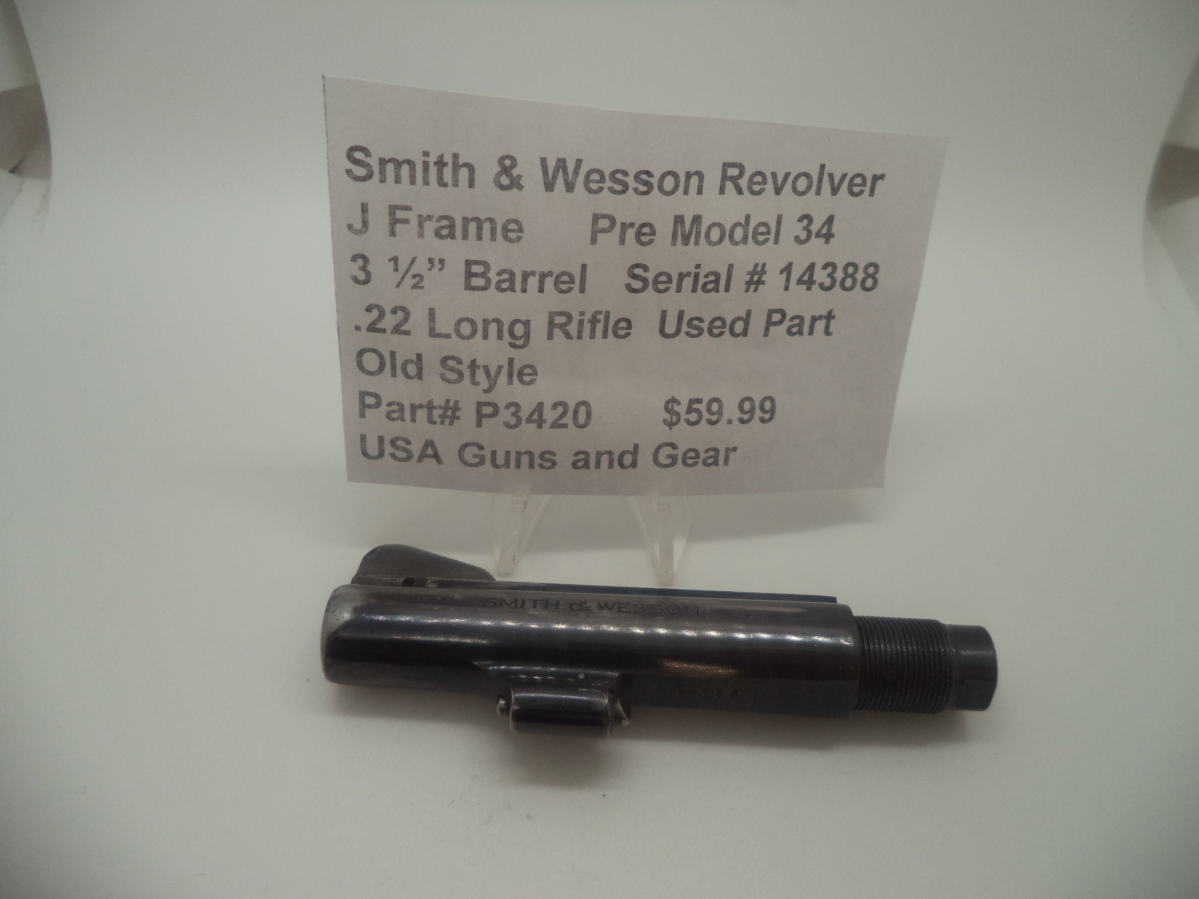 Smith & Wesson J Frame Pre-Model 34 Used 3 1/2" Pinned Barrel .22 Long Rifle P3420