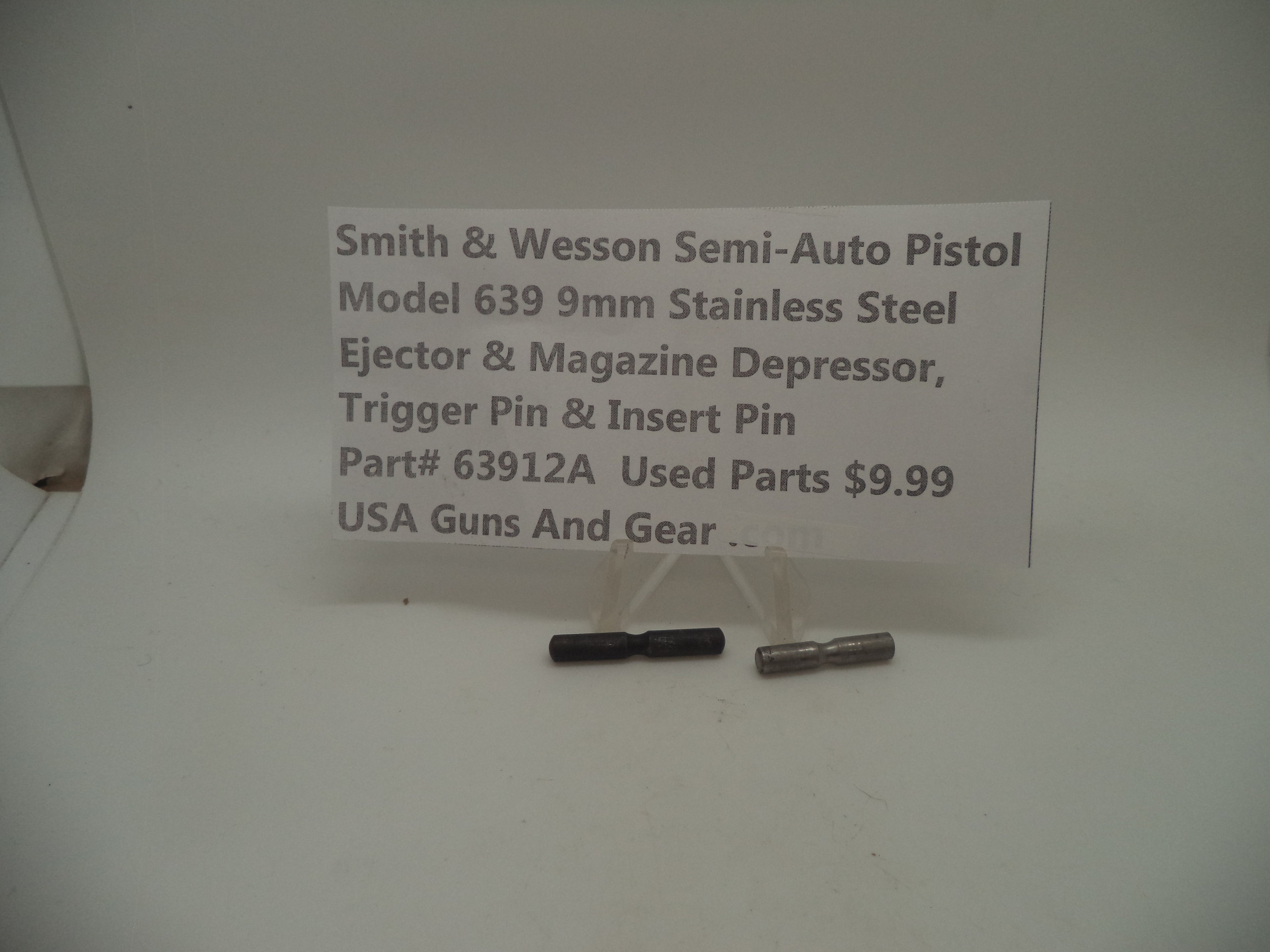 63912A Smith & Wesson Semi-Auto Pistol Model 639 Stainless Steel 9MM Ejector & Magazine Depressor, Trigger Pin & insert Pin