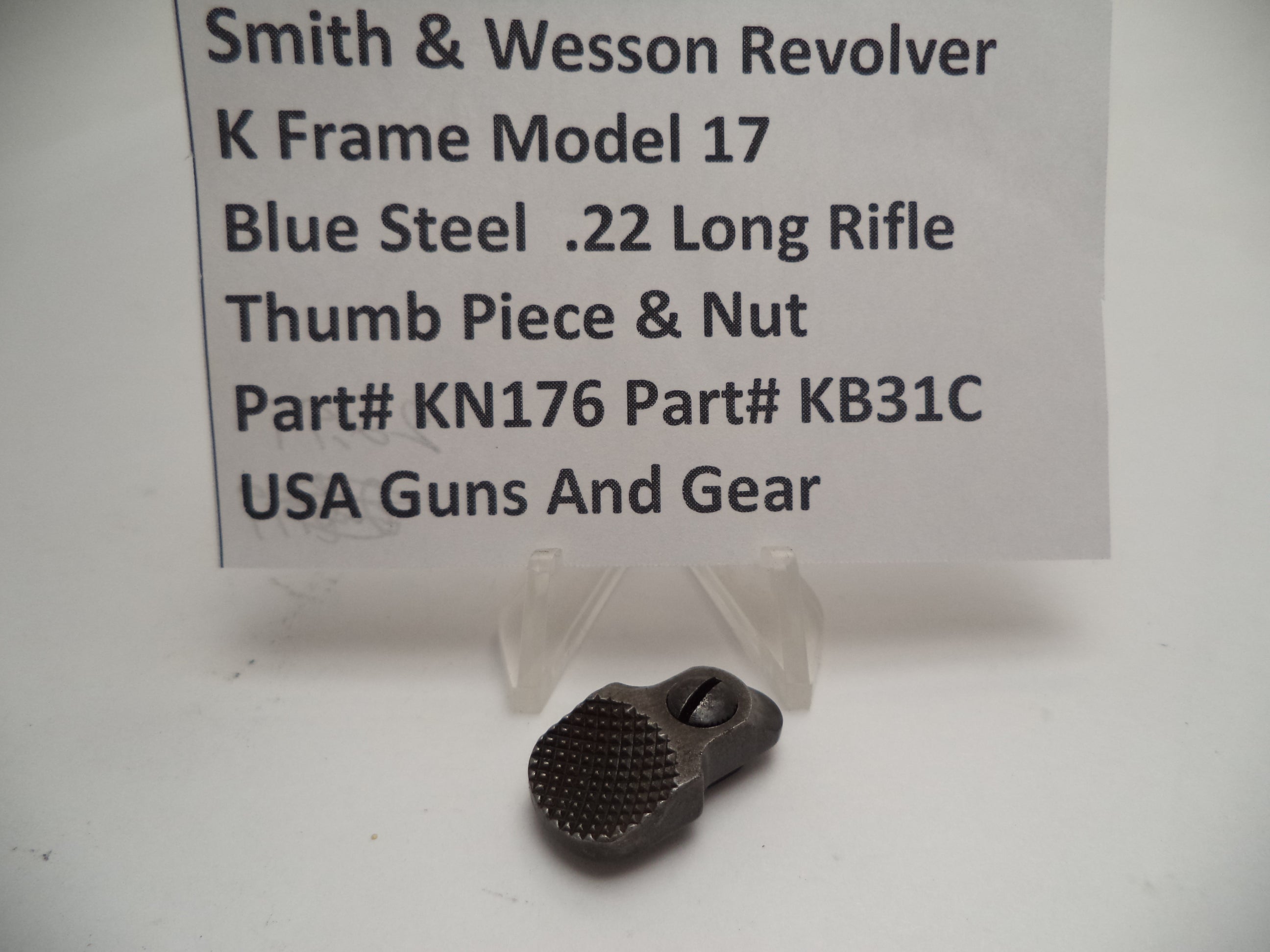 Smith & Wesson K Frame Thumb Piece & Nut - Used OEM Part - Blued - .22 LR - Model 17 - KN176