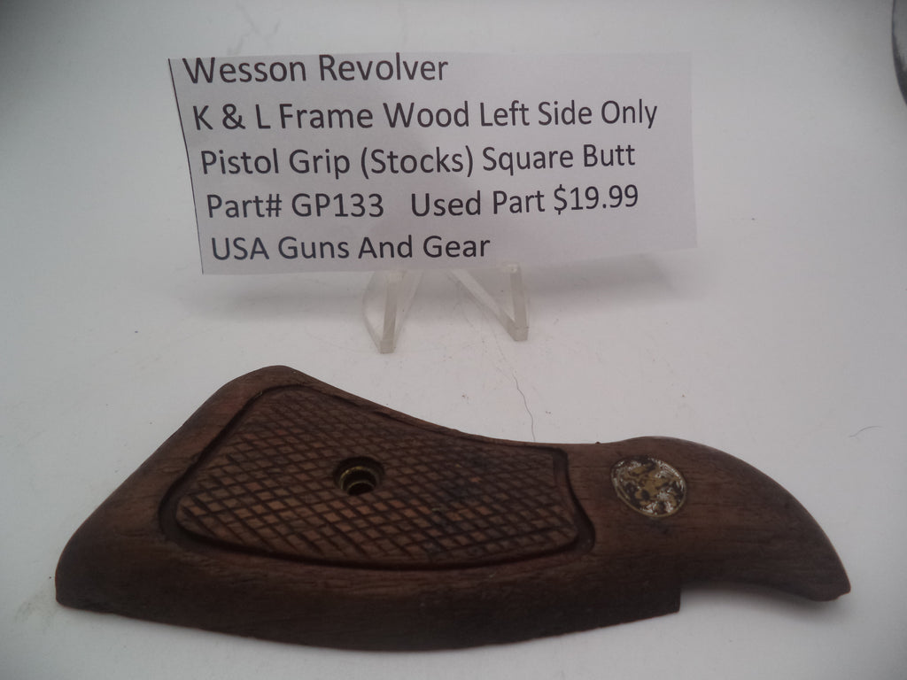 GP133 Smith & Wesson Revolver K, L Frame  Square Butt Left Side Only Wood Grip Used