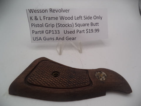 GP133 Smith & Wesson Revolver K, L Frame  Square Butt Left Side Only Wood Grip Used