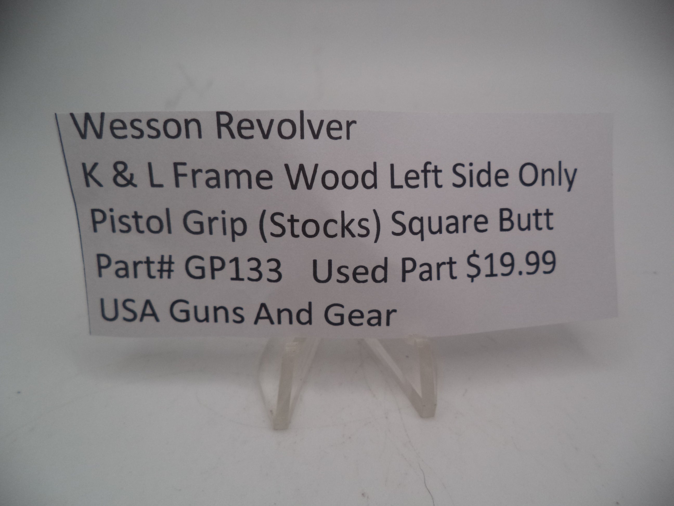 GP133 Smith & Wesson Revolver K, L Frame  Square Butt Left Side Only Wood Grip Used