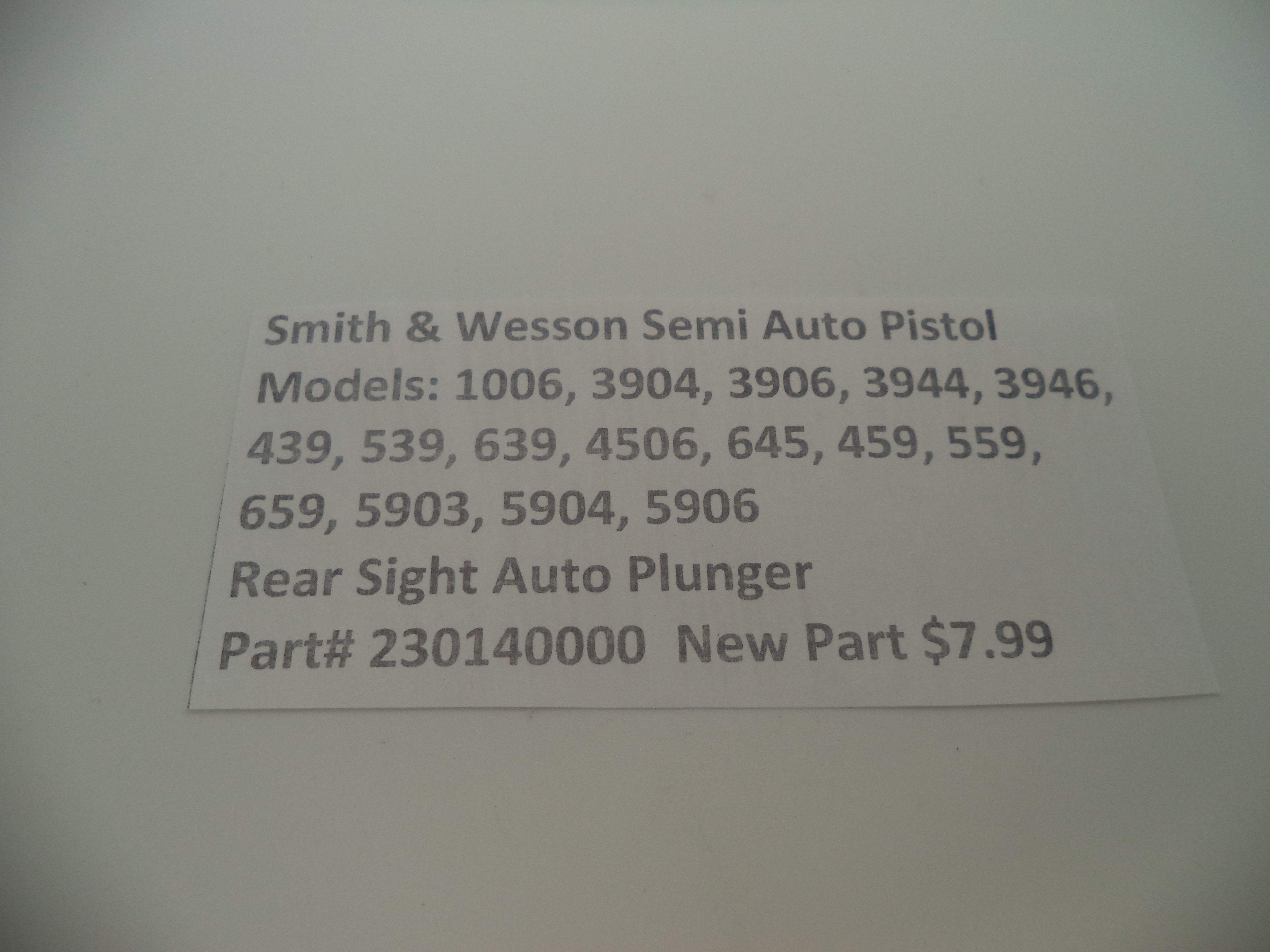 230140000 Smith & Wesson Pistol Rear Sight Body Plunger New Part