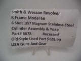 6678 Smith & Wesson K Frame Model 66 Recessed Cylinder Assembly and Yoke Stainless Steel  .357 Magnum Used