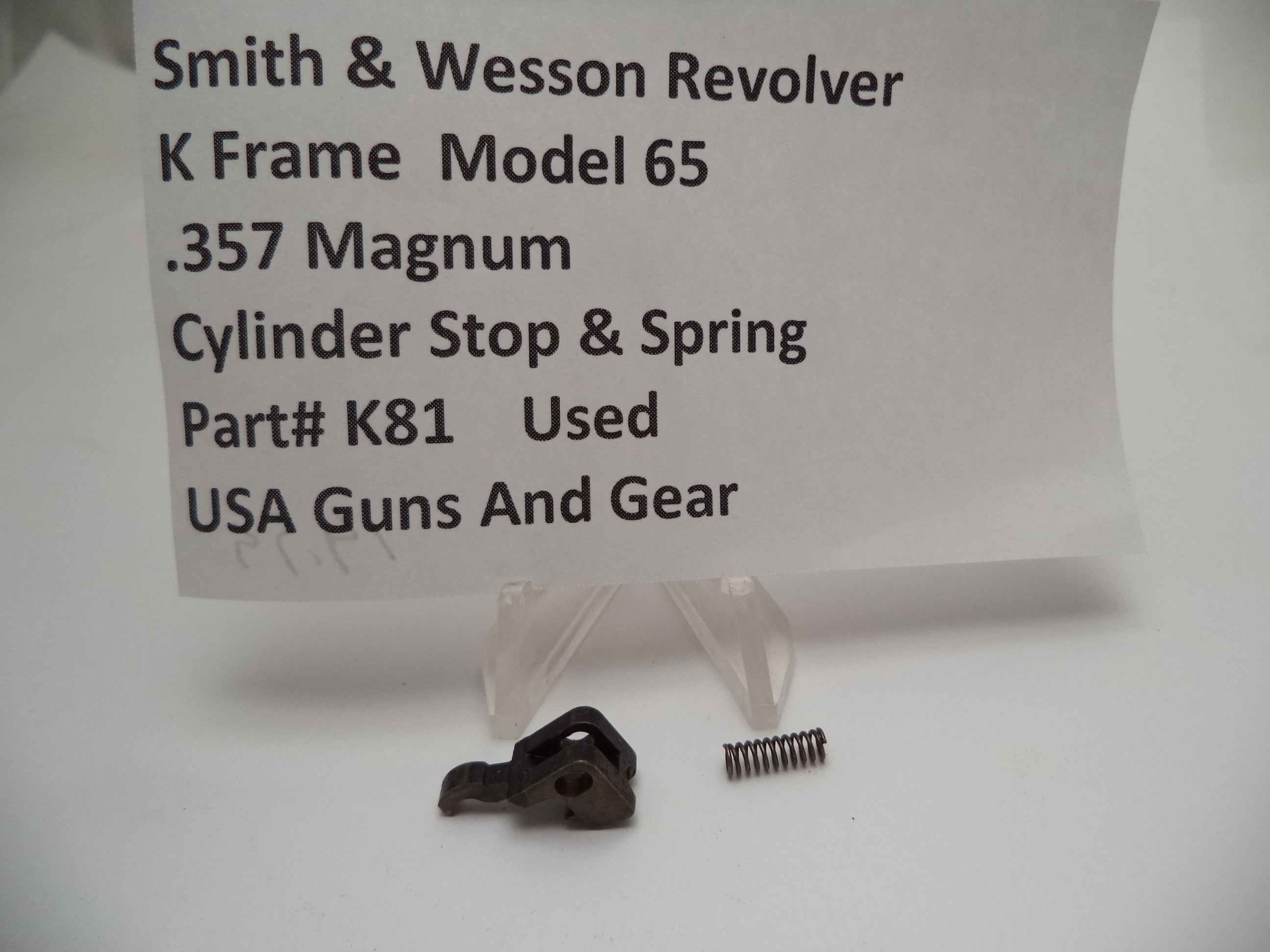 K81E Smith & Wesson K Frame Model 65 Cylinder Stop & Spring Used .357 Magnum