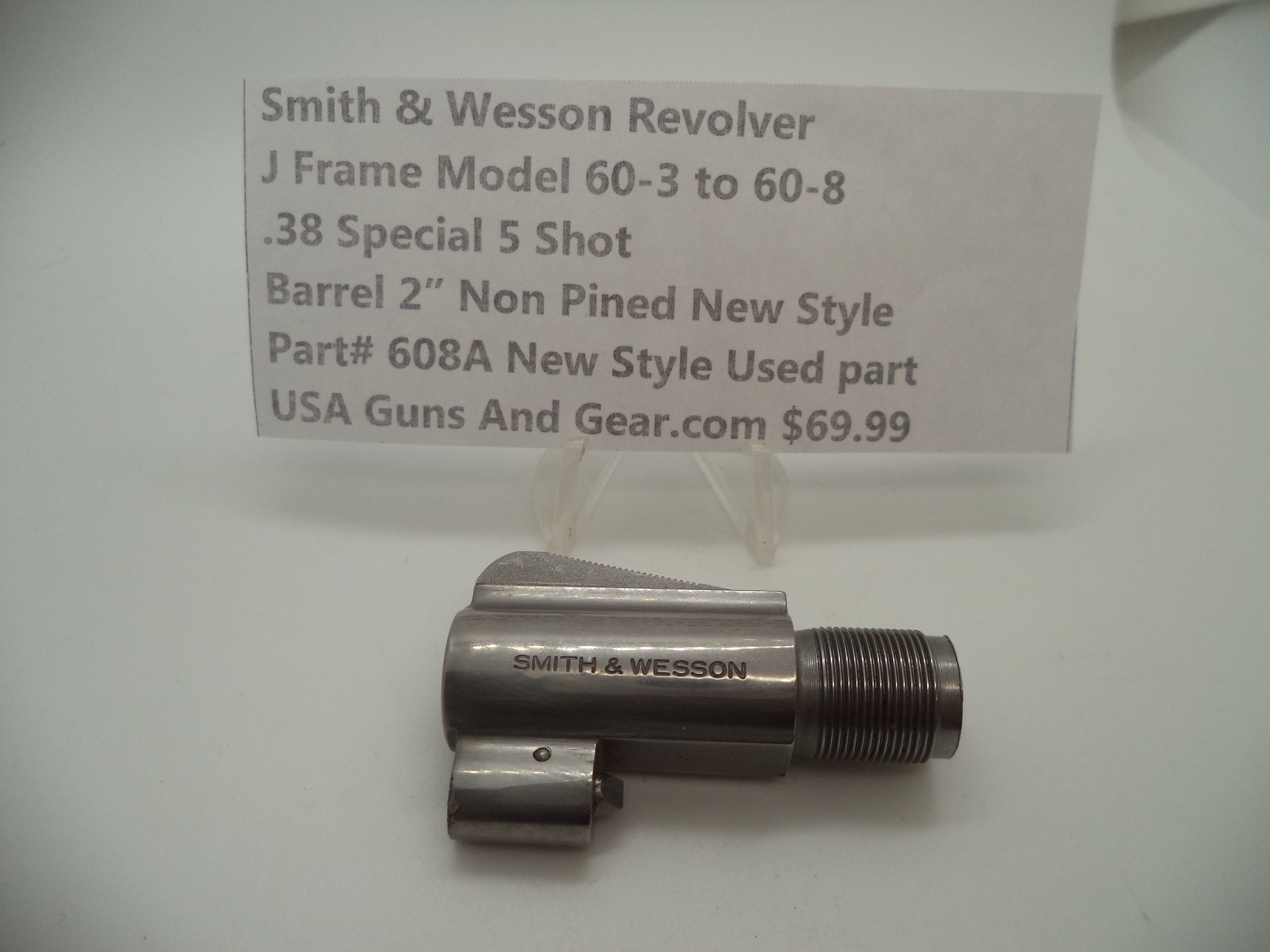 608A Smith & Wesson J Frame Model 60 Used 2" Barrel Non Pinned Stainless