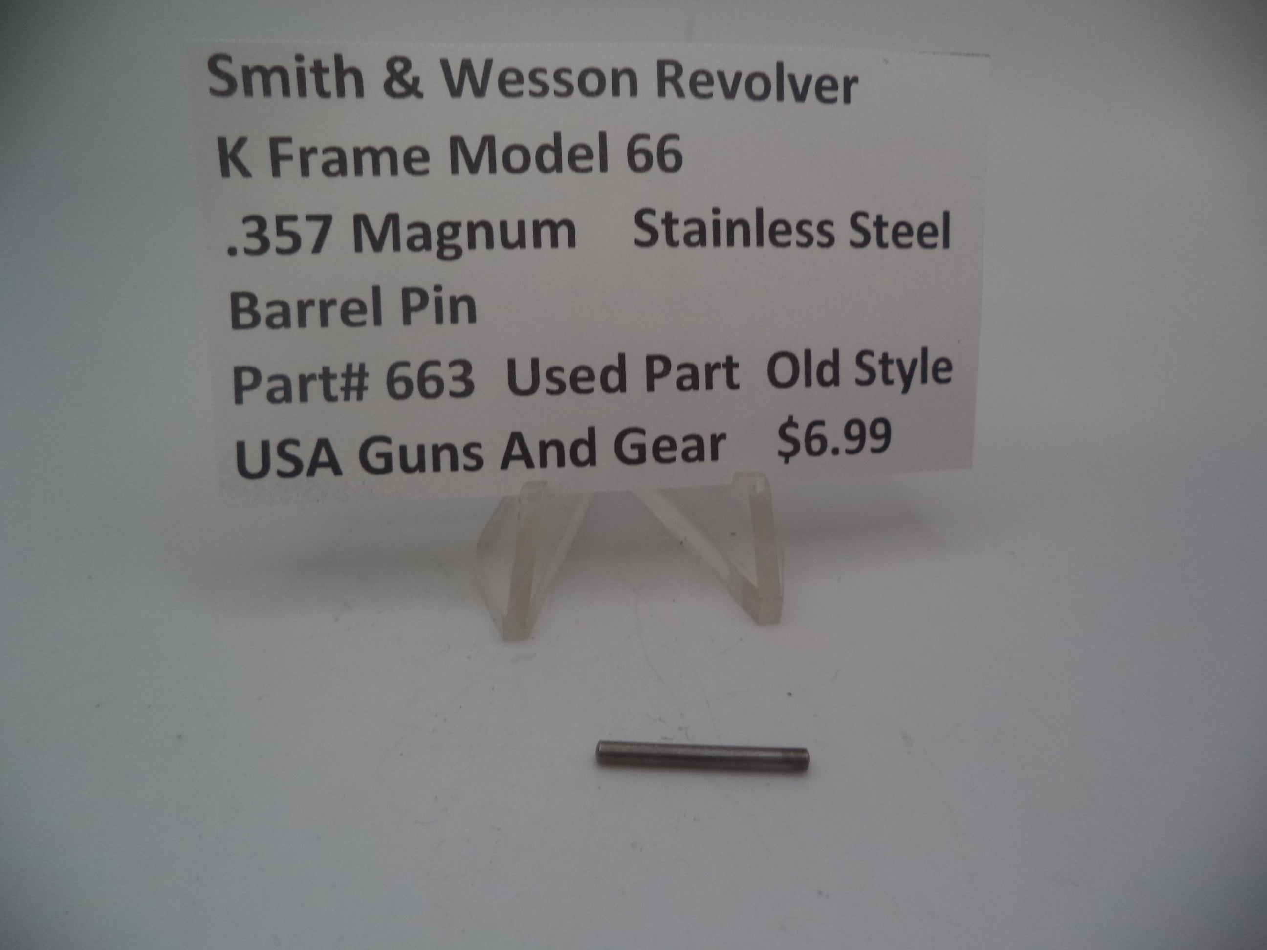 663 Smith & Wesson K Frame Model 66 Barrel Pin Used .357 Magnum