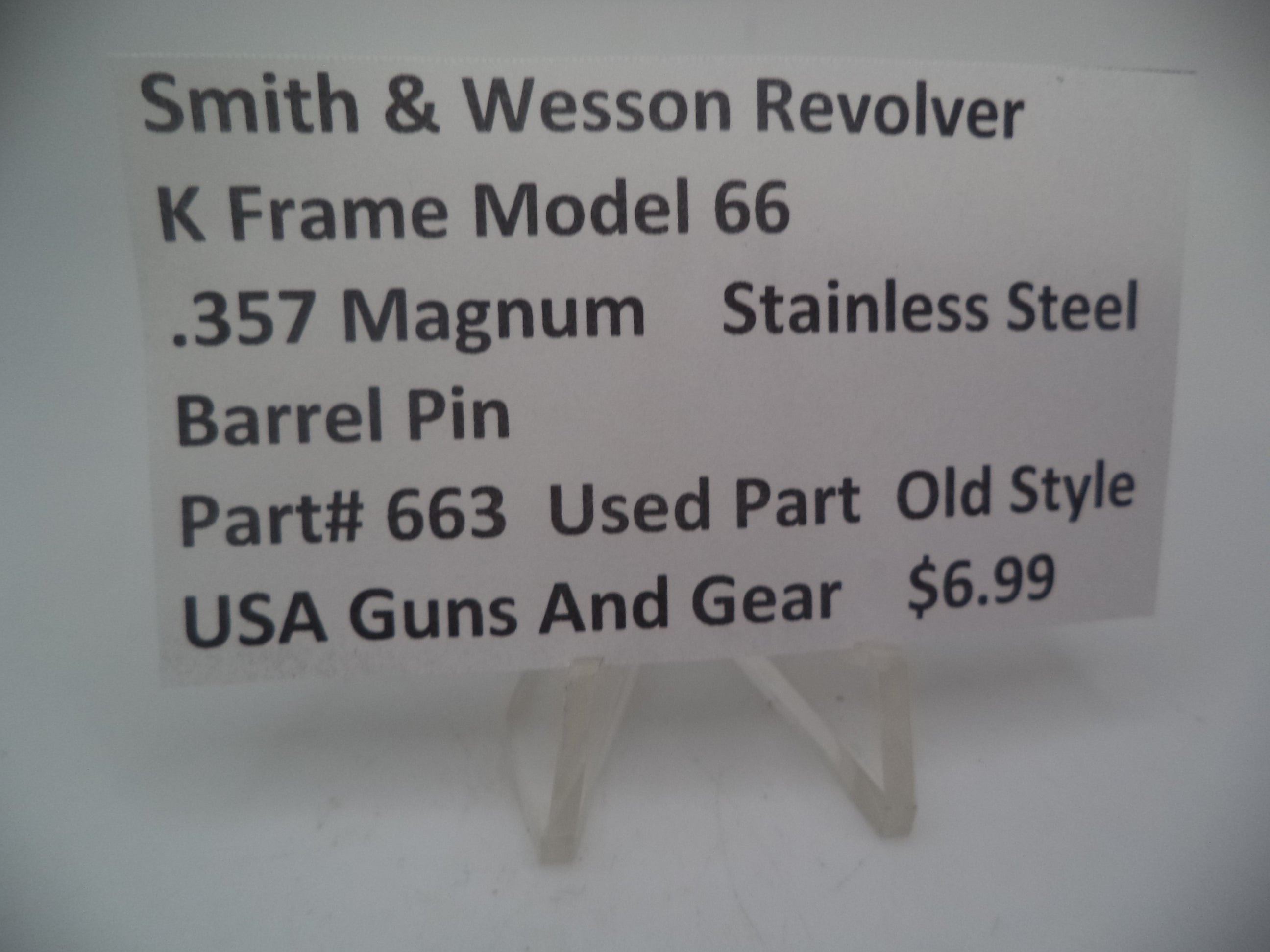 663 Smith & Wesson K Frame Model 66 Barrel Pin Used .357 Magnum