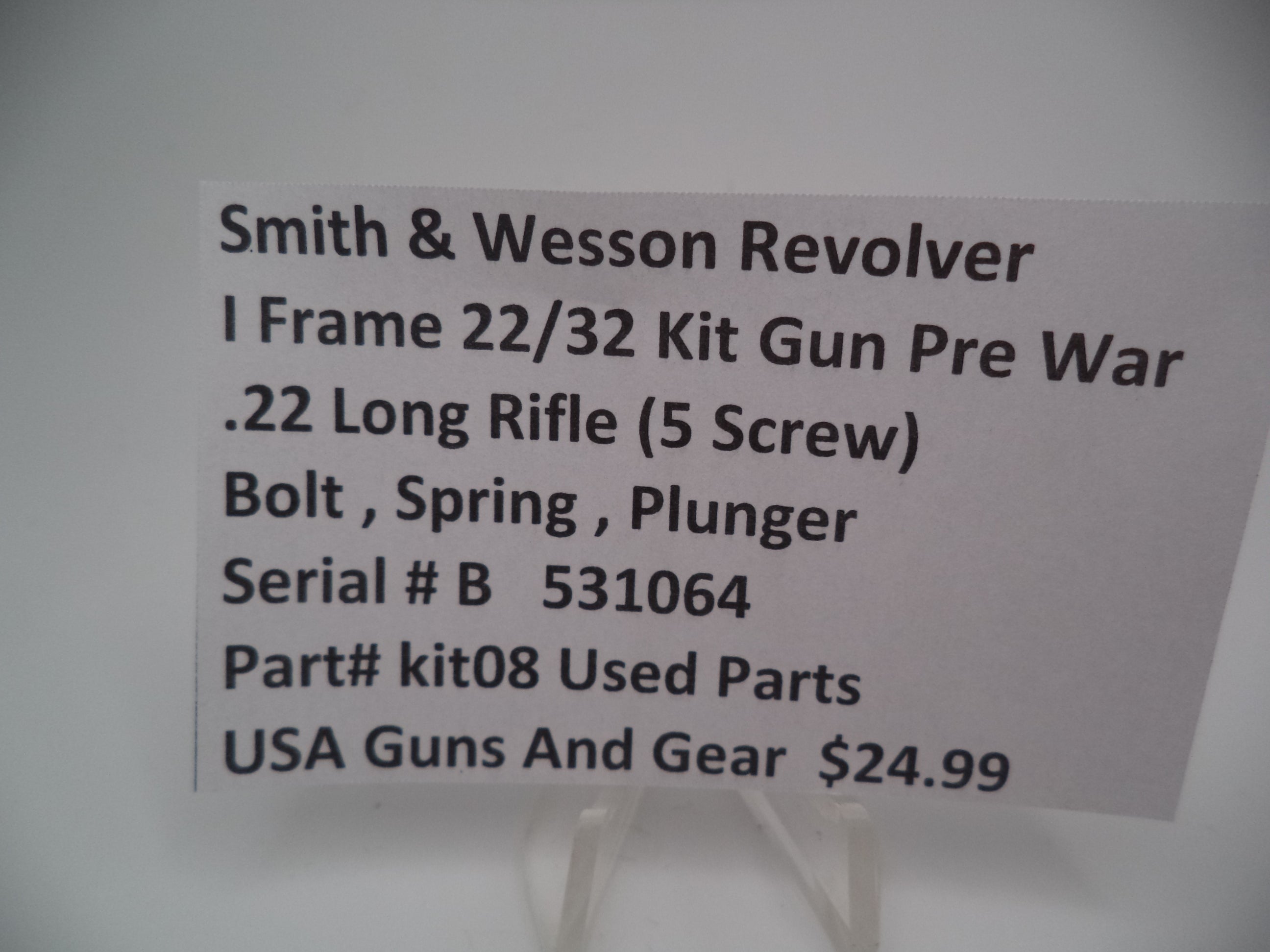 Kit08 Smith & Wesson I Frame Pre Model  22/32 Kit Gun .22 LR Bolt, Spring & Plunger Used Part