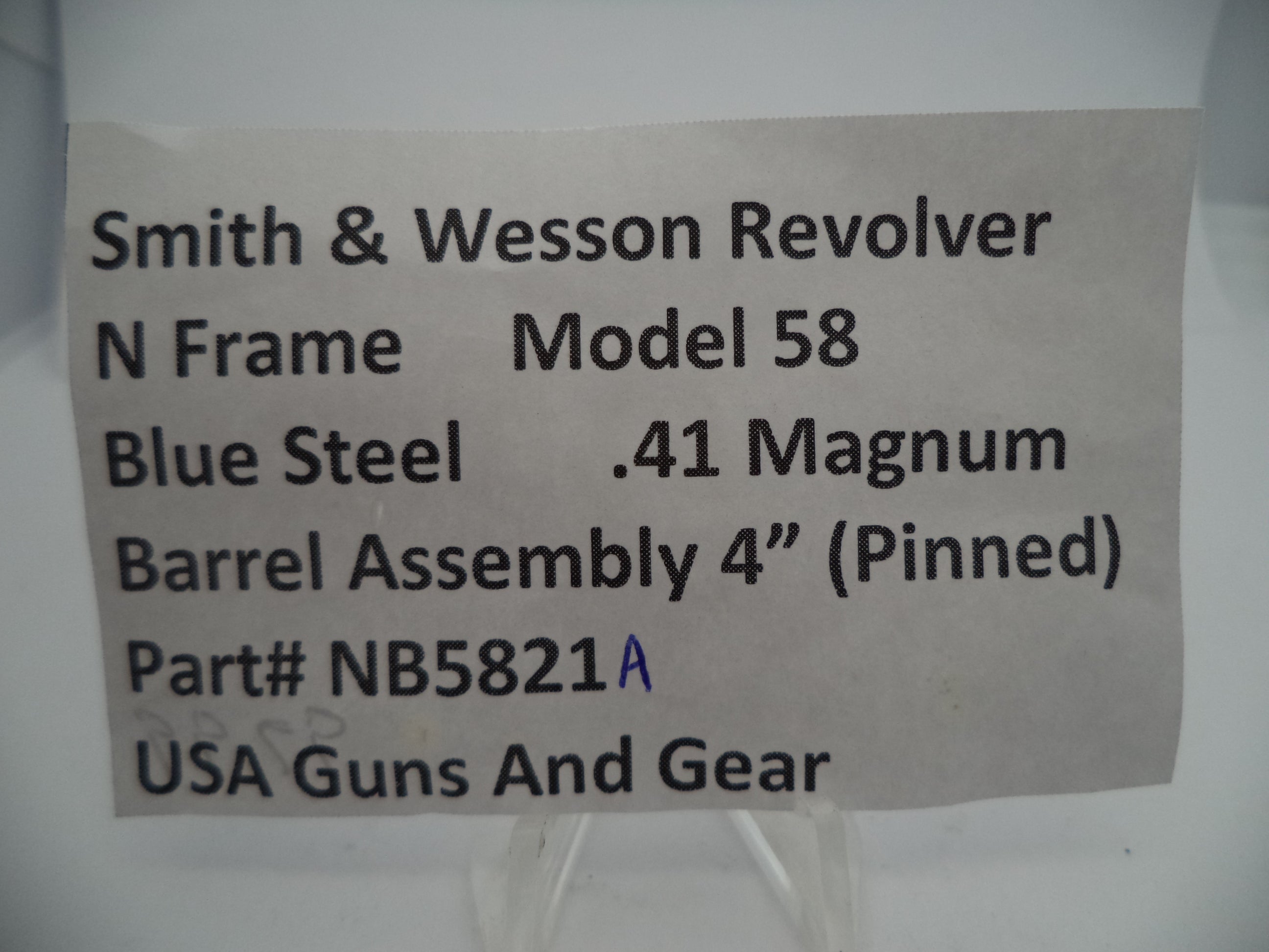 NB5821A Smith & Wesson N Frame Model 58 4" Barrel Used Part .41 Magnum