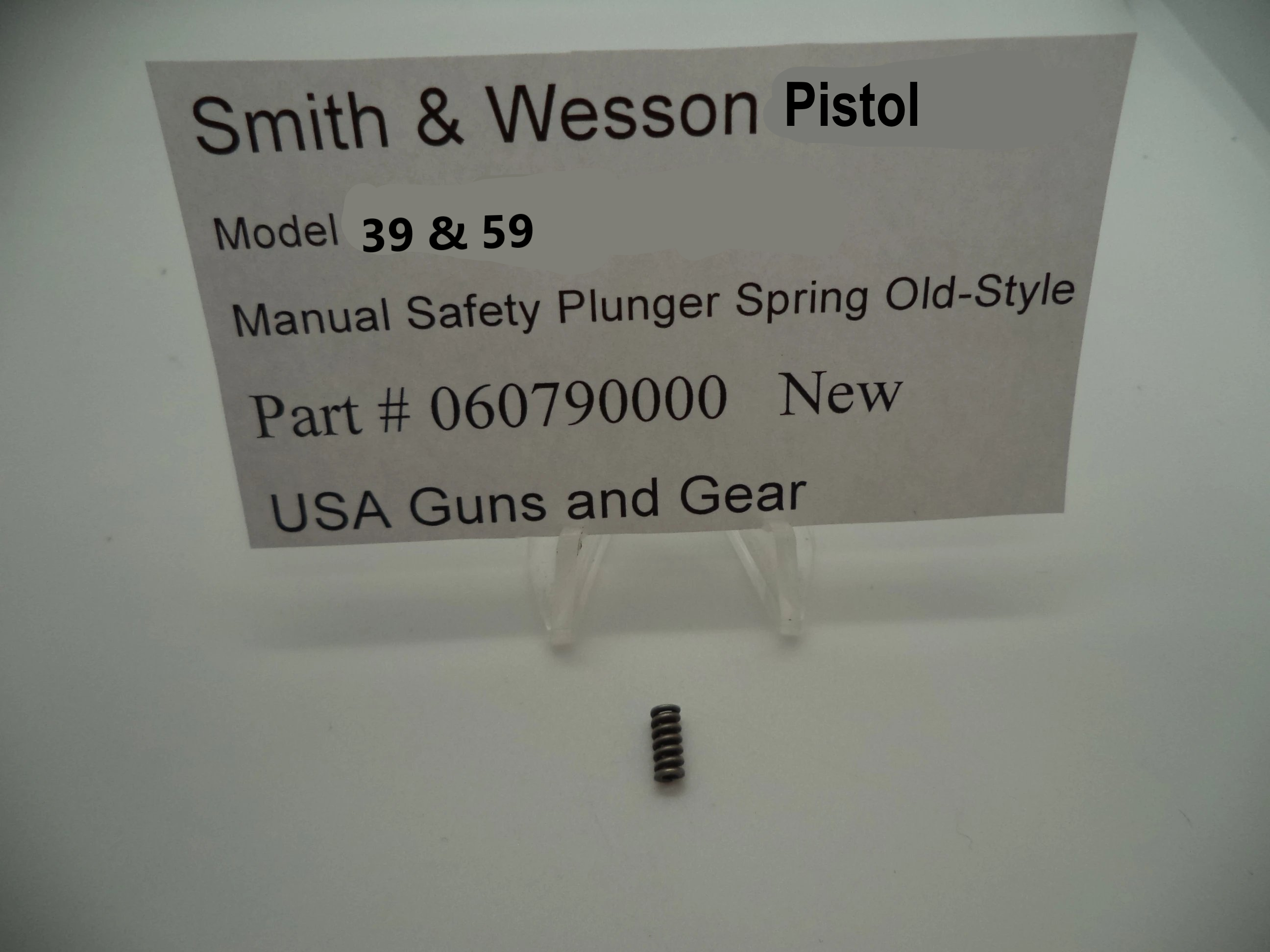 S&W Manual Safety Plunger Spring - Model 39 & 59 - 060790000