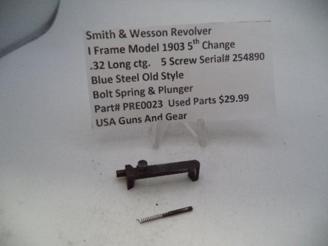 PRE0023 Smith & Wesson I Frame Model 1903 5th Change Bolt, Spring & Plunger Used