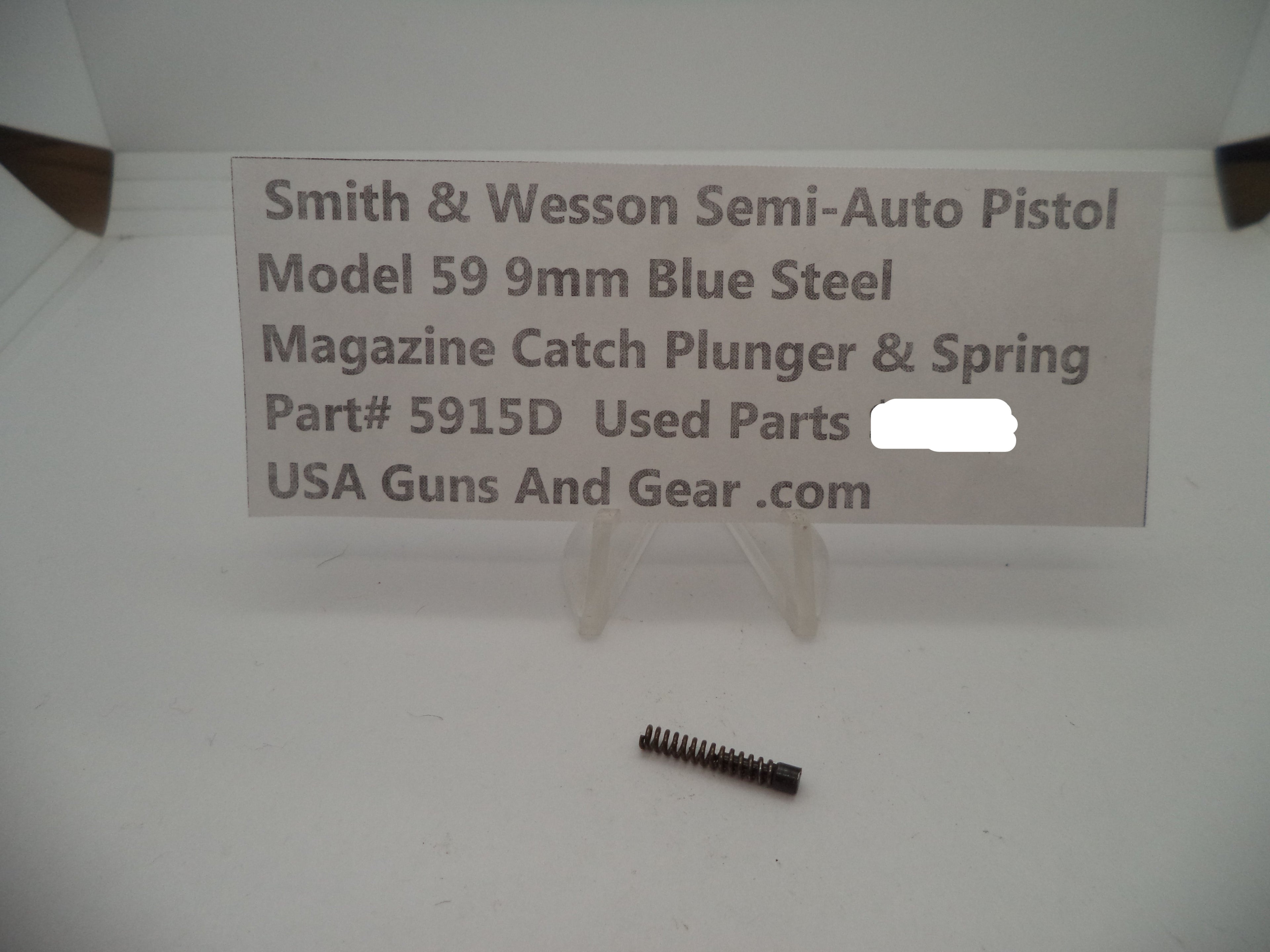 5915D Smith & Wesson Model 59 9 MM Magazine Catch Plunger & Spring Used Parts