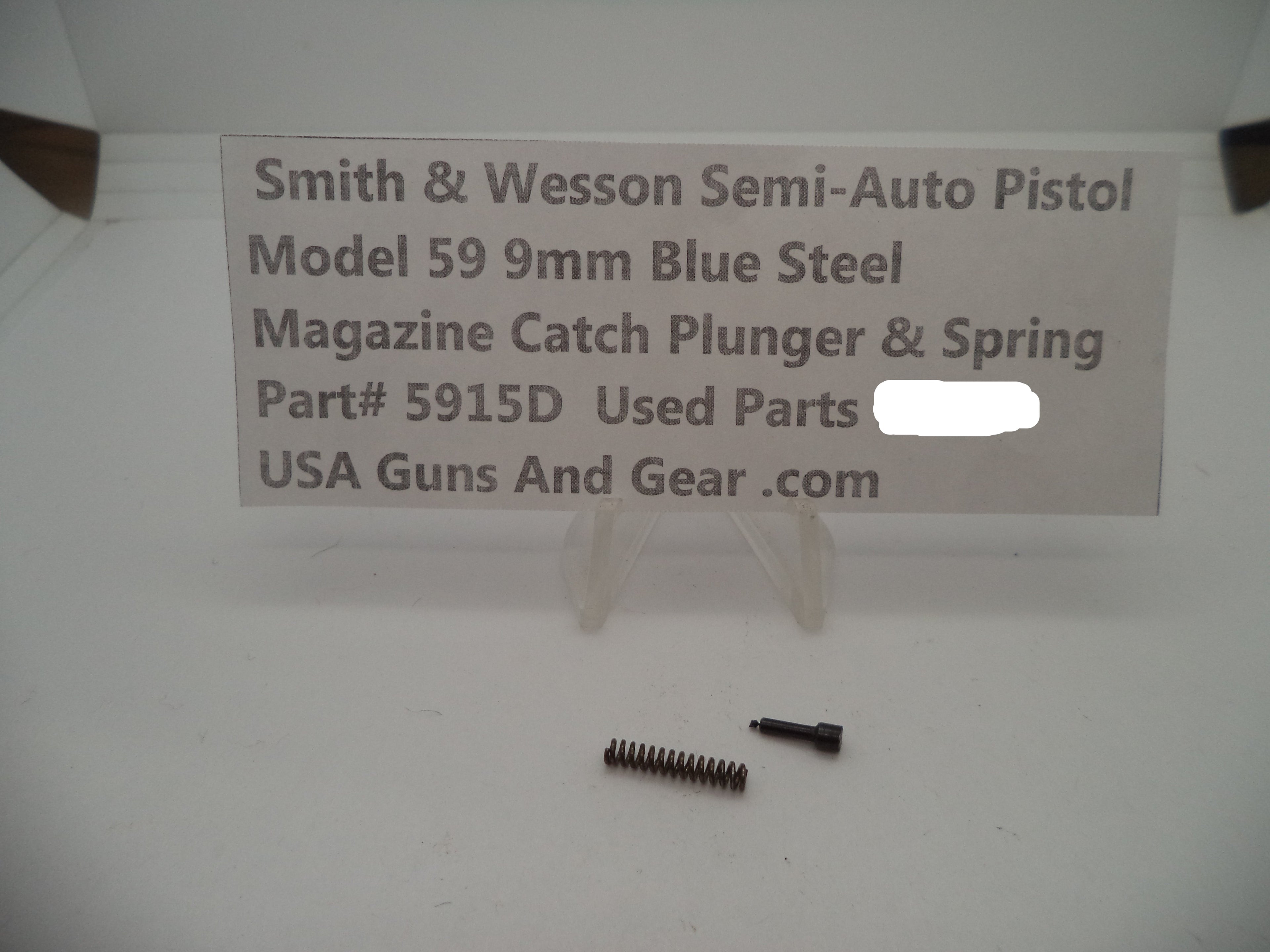 5915D Smith & Wesson Model 59 9 MM Magazine Catch Plunger & Spring Used Parts