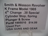 1905010 Smith & Wesson K Frame Model 1905 4th Change Cylinder Stop, Spring, Plunger & Screw .38 Special Used