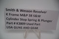 Smith & Wesson Revolver K Frame M&P 38 S&W Cylinder Stop, Spring & Plunger Used K3809