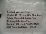 4138E Smith & Wesson Pistol Model 41 .22 Long Rifle Safety Manual & Spring Plate