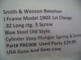 PRE008 Smith & Wesson I Frame Model 1903 1st Change .Blue Steel Cylinder Stop, Plunger, Spring & Screw 32 Caliber Used