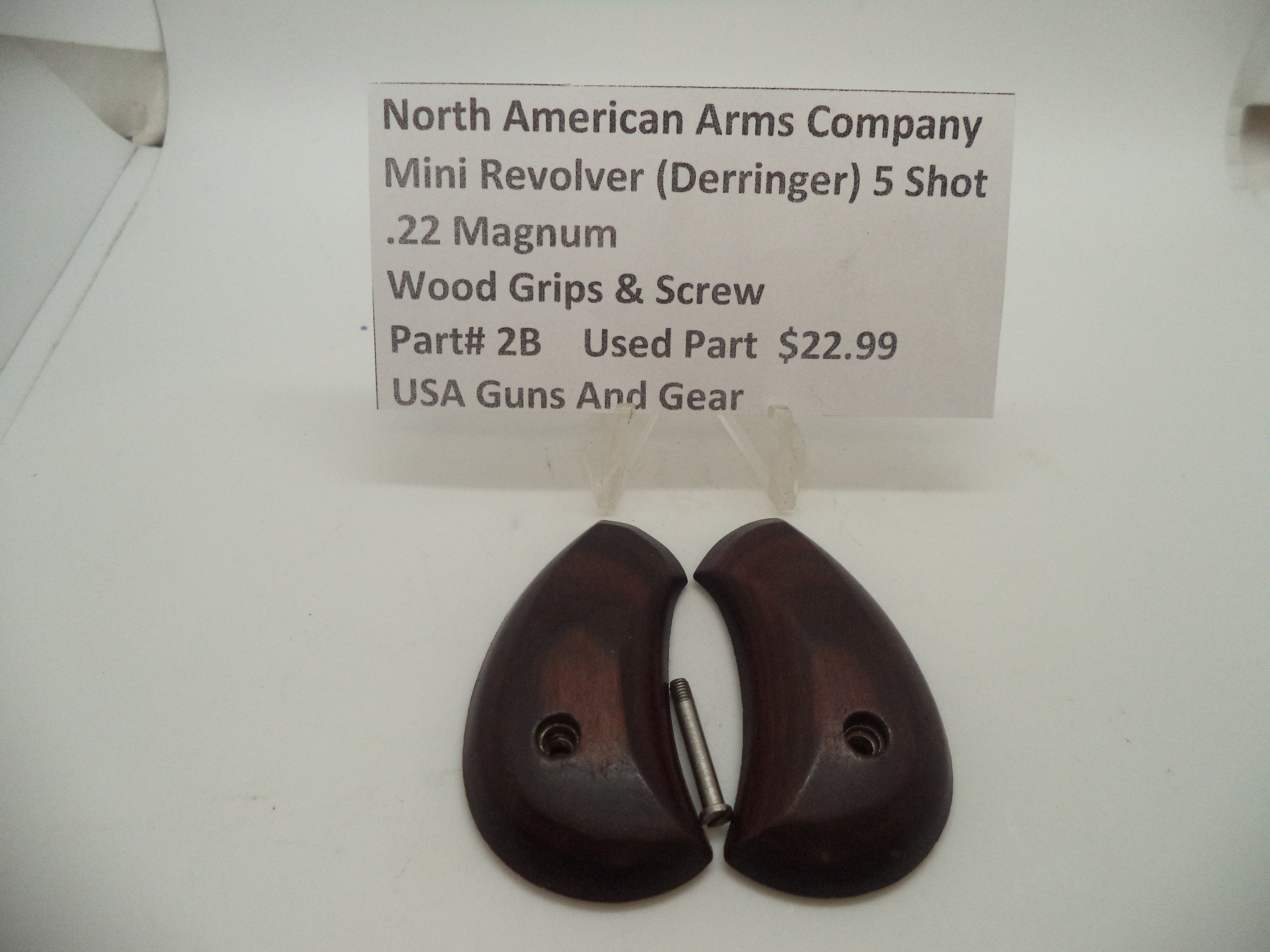 2B North American Arms Mini Revolver Wood Grips & Screw Used Part .22 Magnum