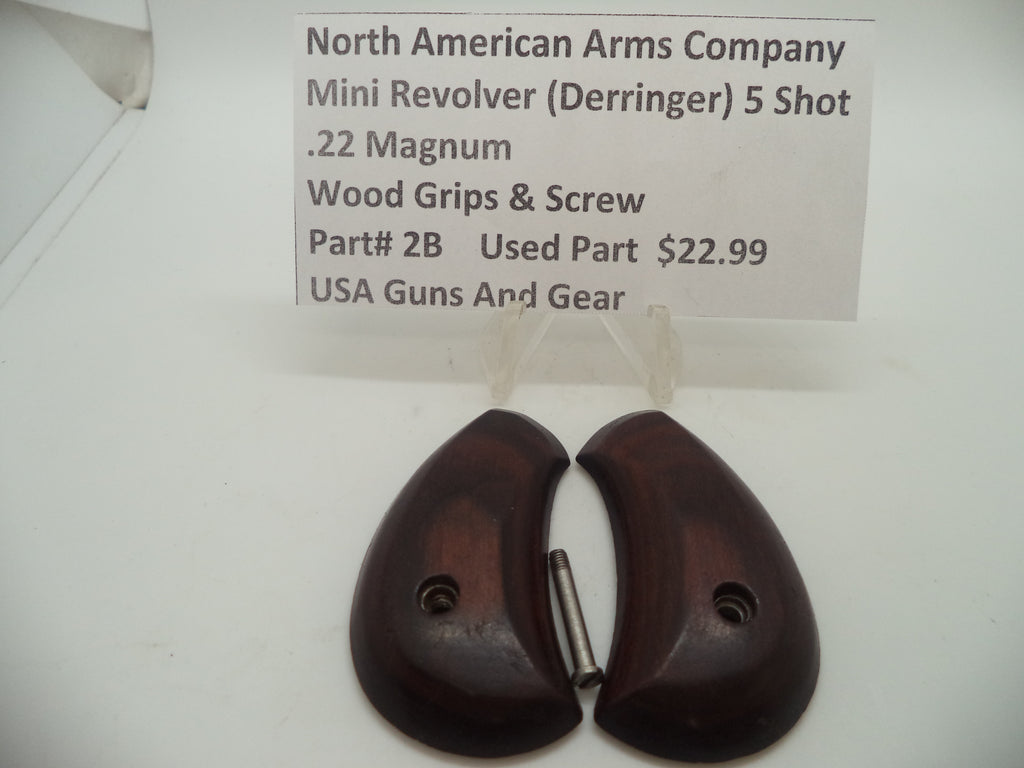 2B North American Arms Mini Revolver Wood Grips & Screw Used Part .22 Magnum