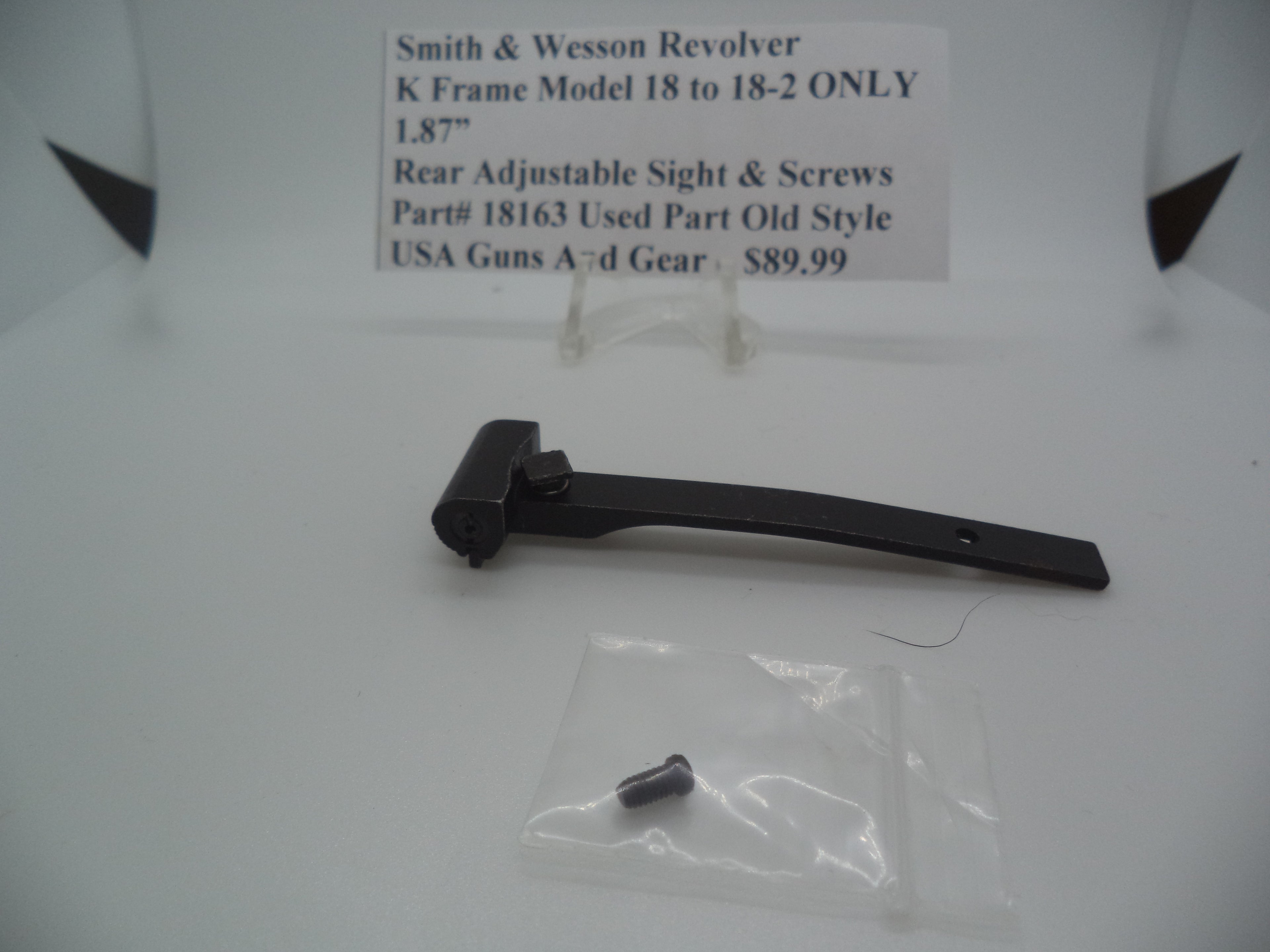 Smith & Wesson K Frame Rear Adjustable Sight & Screws - Model 18 to 18-2 ONLY - 1.87" Old Style 18163