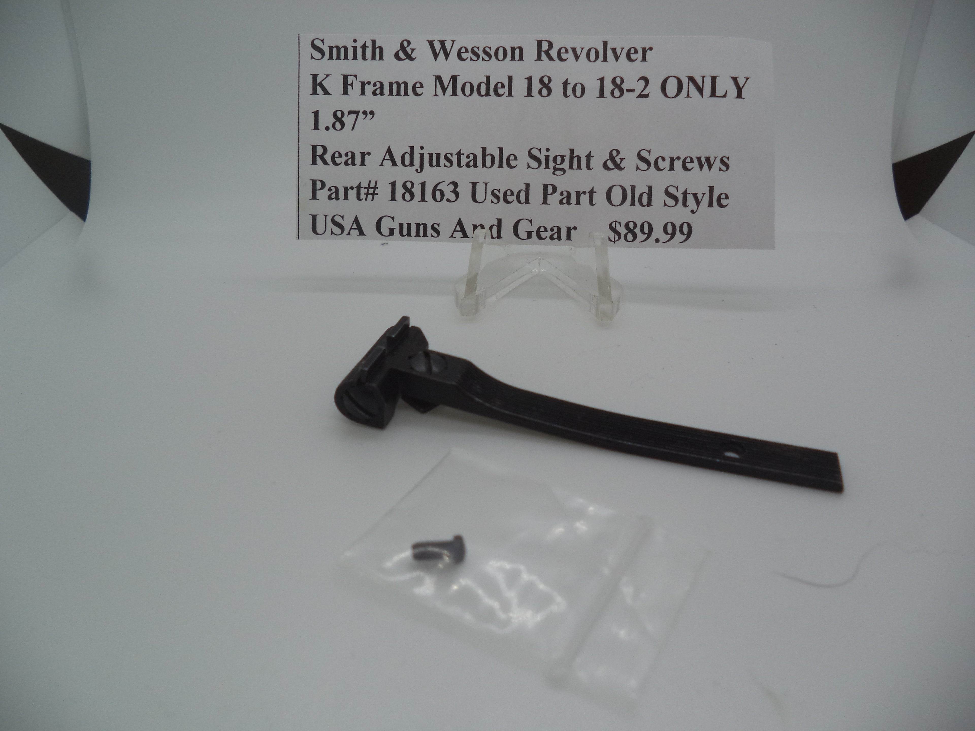 Smith & Wesson K Frame Rear Adjustable Sight & Screws - Model 18 to 18-2 ONLY - 1.87" Old Style 18163