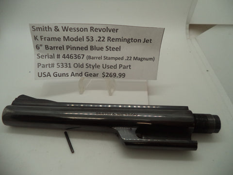 5331 Smith & Wesson K Frame Model 53 Rem-Jet 6" Pinned Barrel Used .22 Magnum