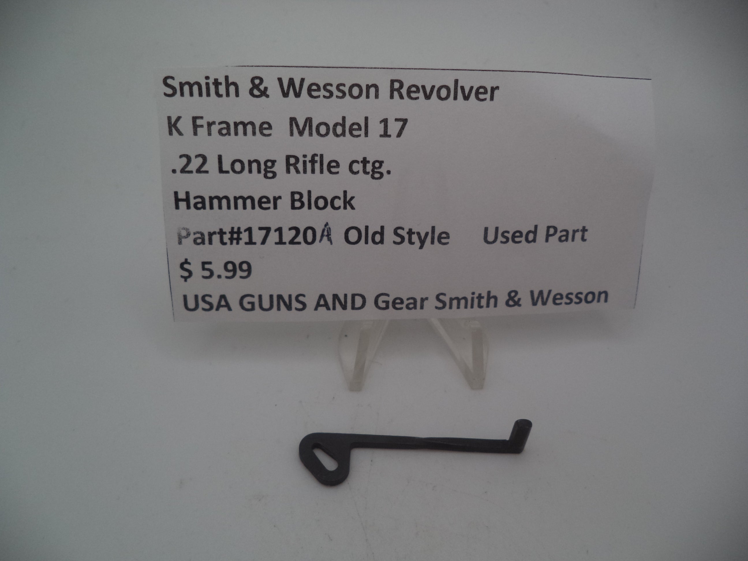 Smith & Wesson K Frame Model 17 Hammer Block .22 Long Rifle Old Style - 17120A