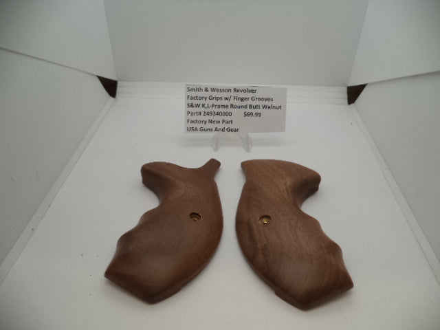 Smith & Wesson K & L Frame Walnut Grips with Finger Grooves - Round Butt Only - Factory New Part 249340000