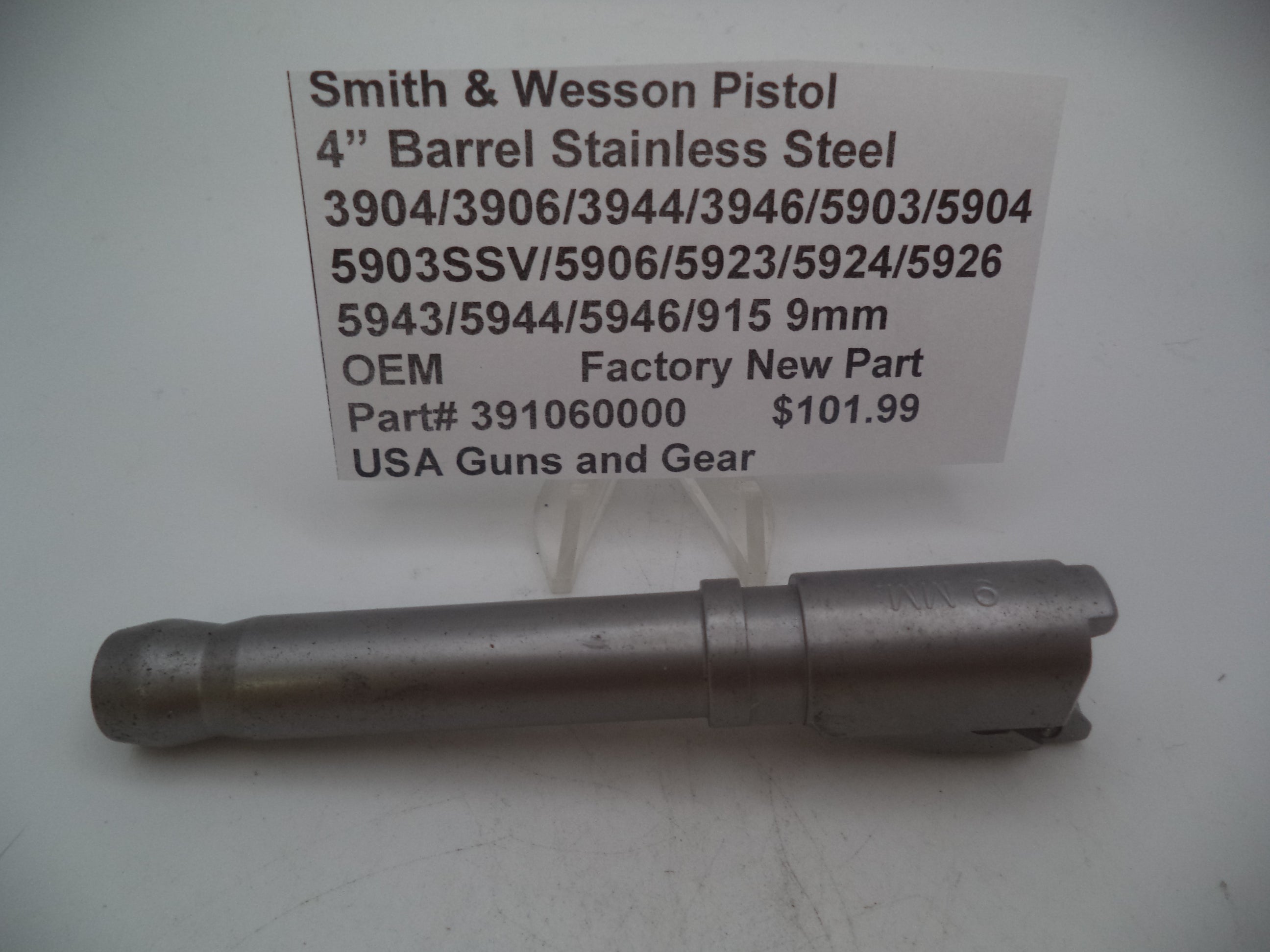 S&W 4" Stainless Barrel 391060000 - Model 5924 5904 915 5943 5944