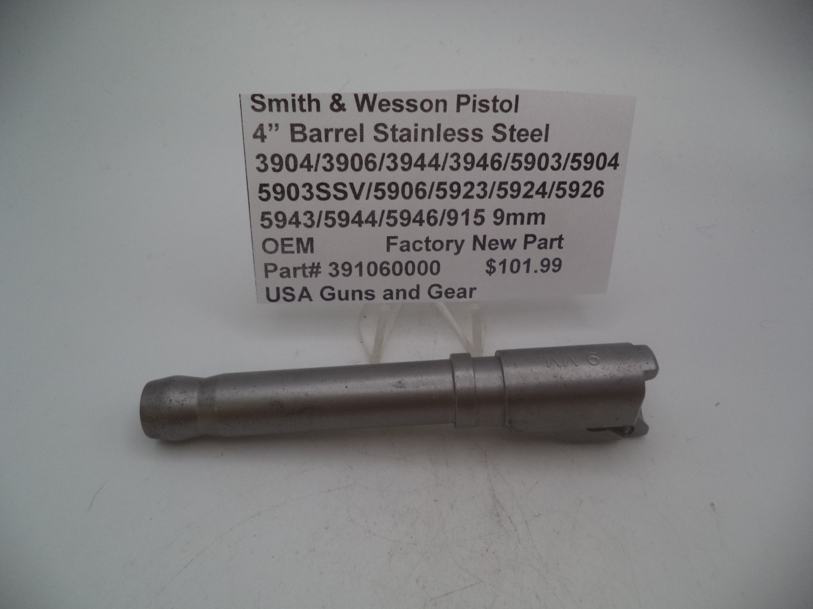 S&W 4" Stainless Barrel 391060000 - Model 5924 5904 915 5943 5944