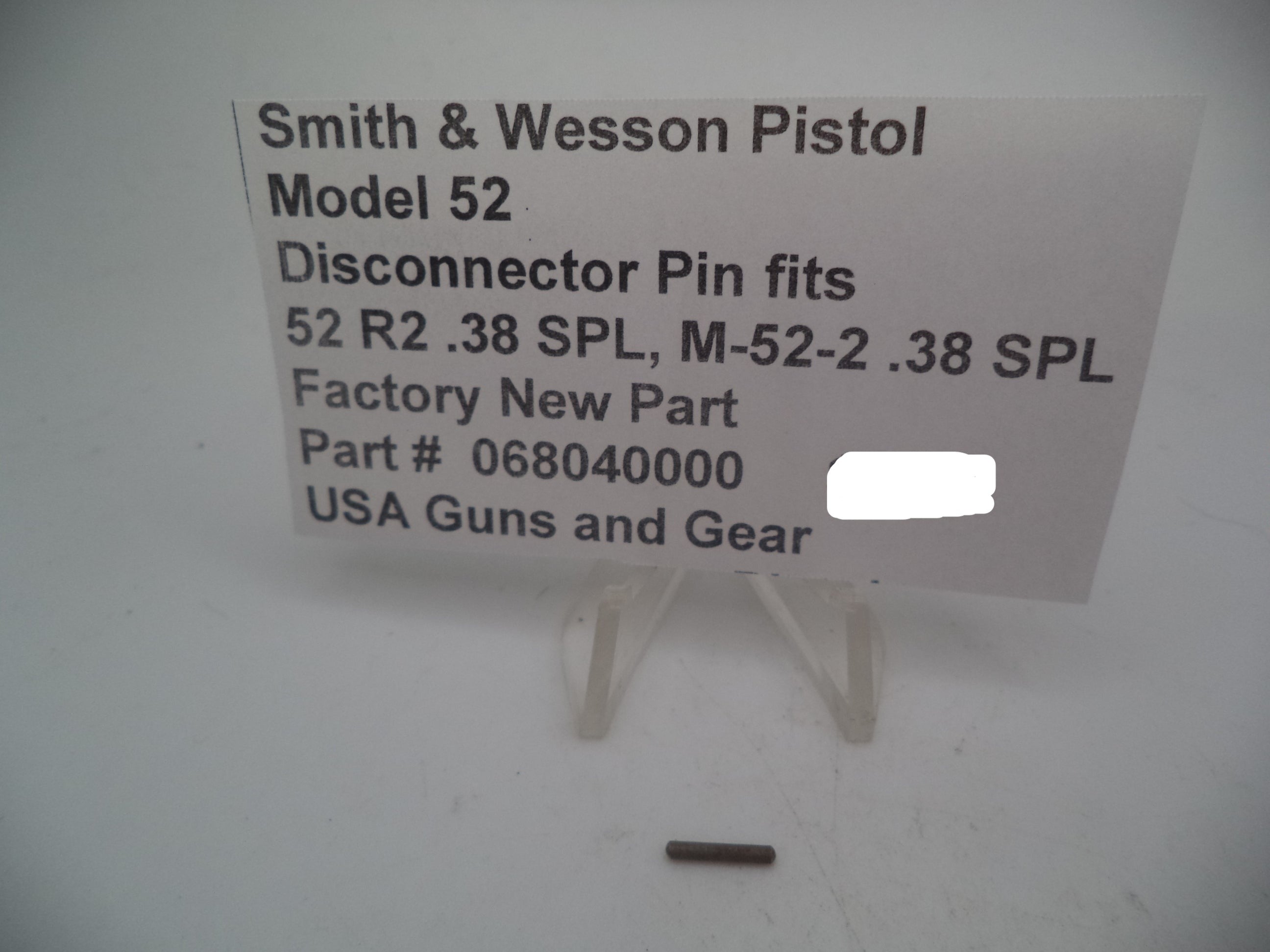 068040000 Smith & Wesson Pistol Model 52 Disconnector Pin New