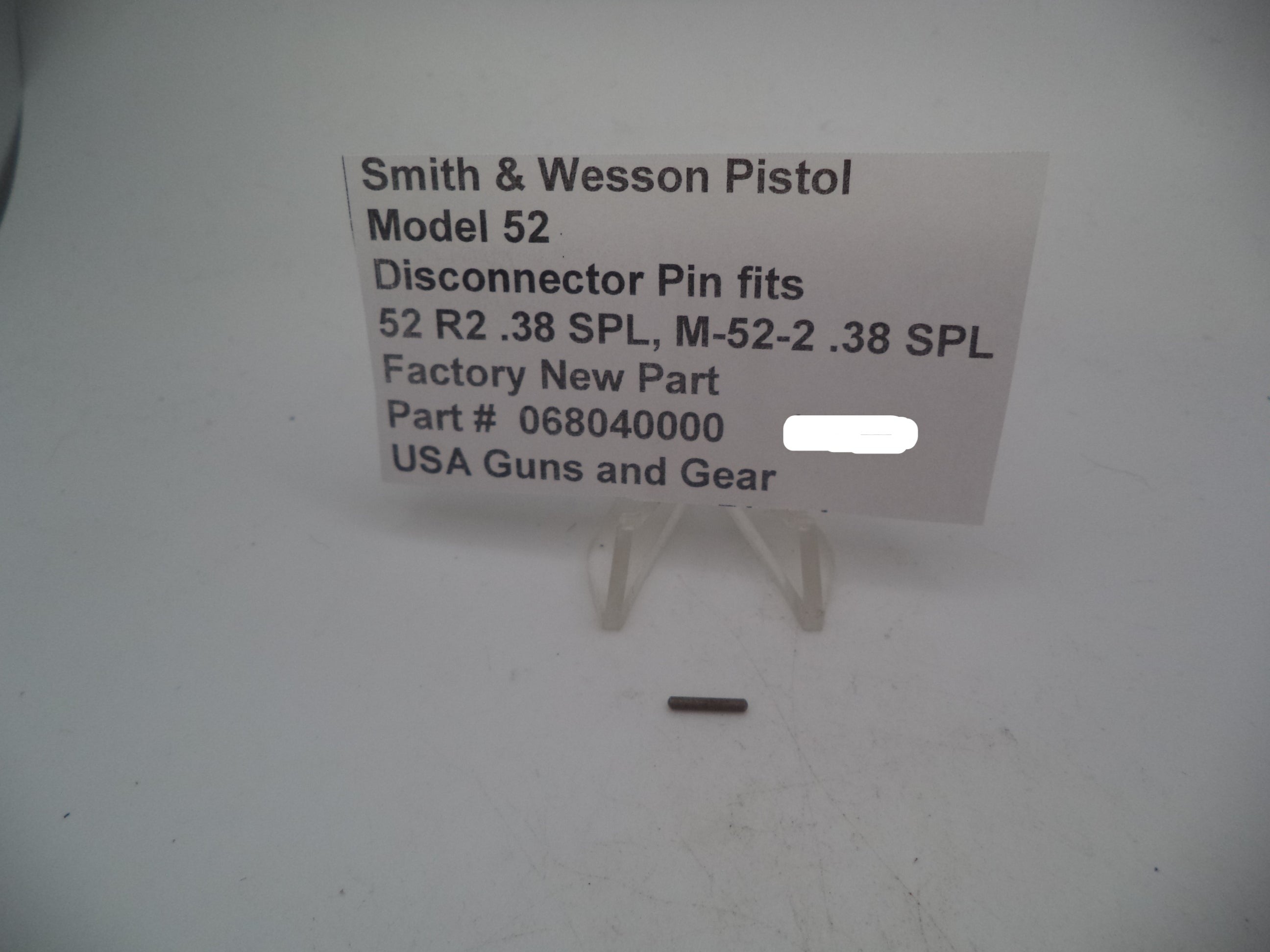068040000 Smith & Wesson Pistol Model 52 Disconnector Pin New