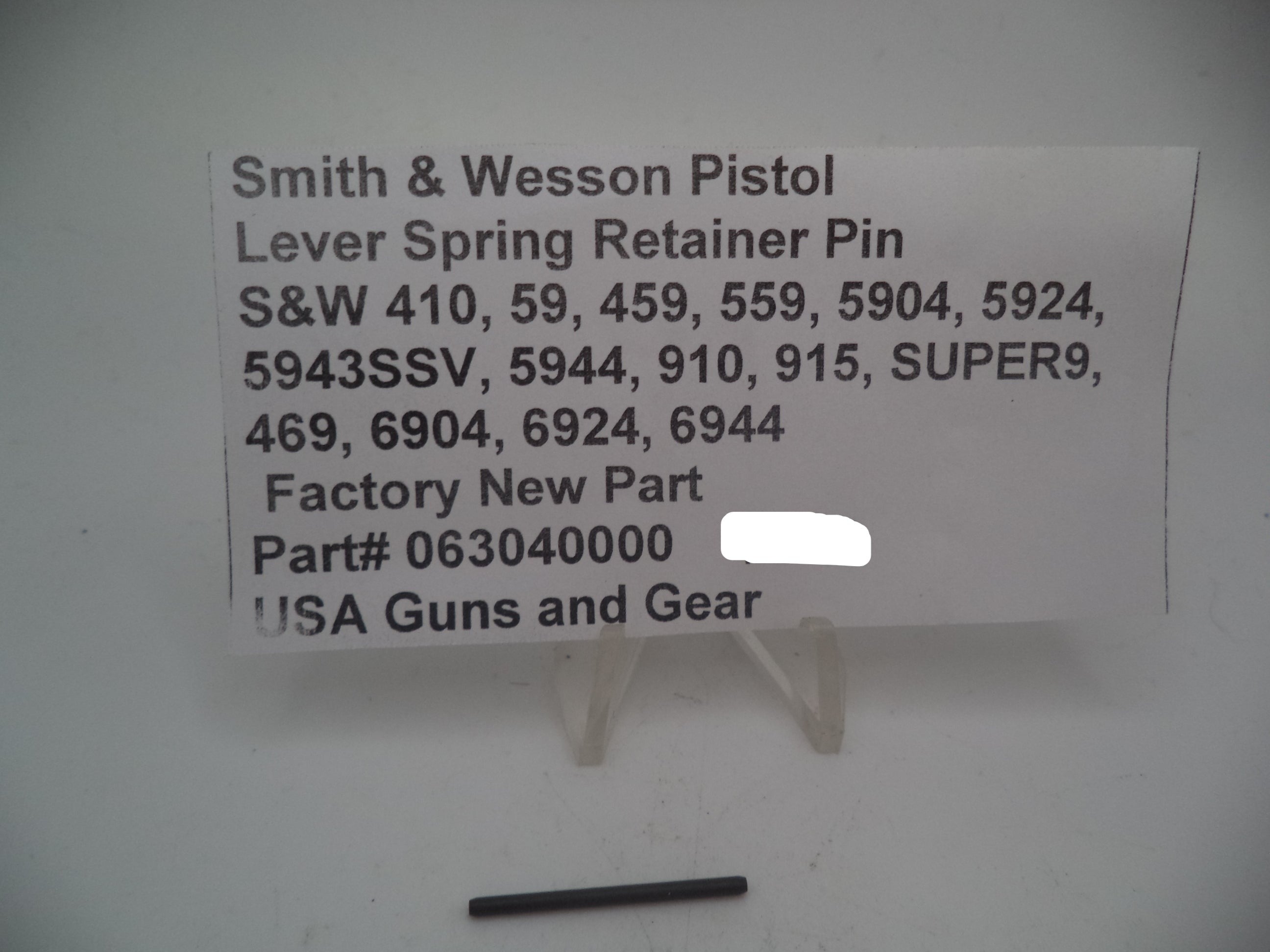 S&W Lever Spring Retainer Pin 063040000 - Model 5924 5904 410 459