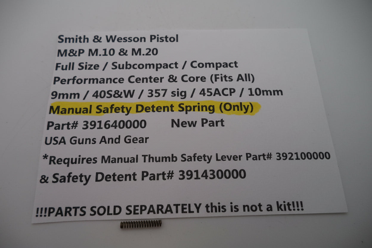 Smith & Wesson M&P Safety Detent Spring - 9mm/.40/.45 Shield & Compact - Factory OEM 391640000