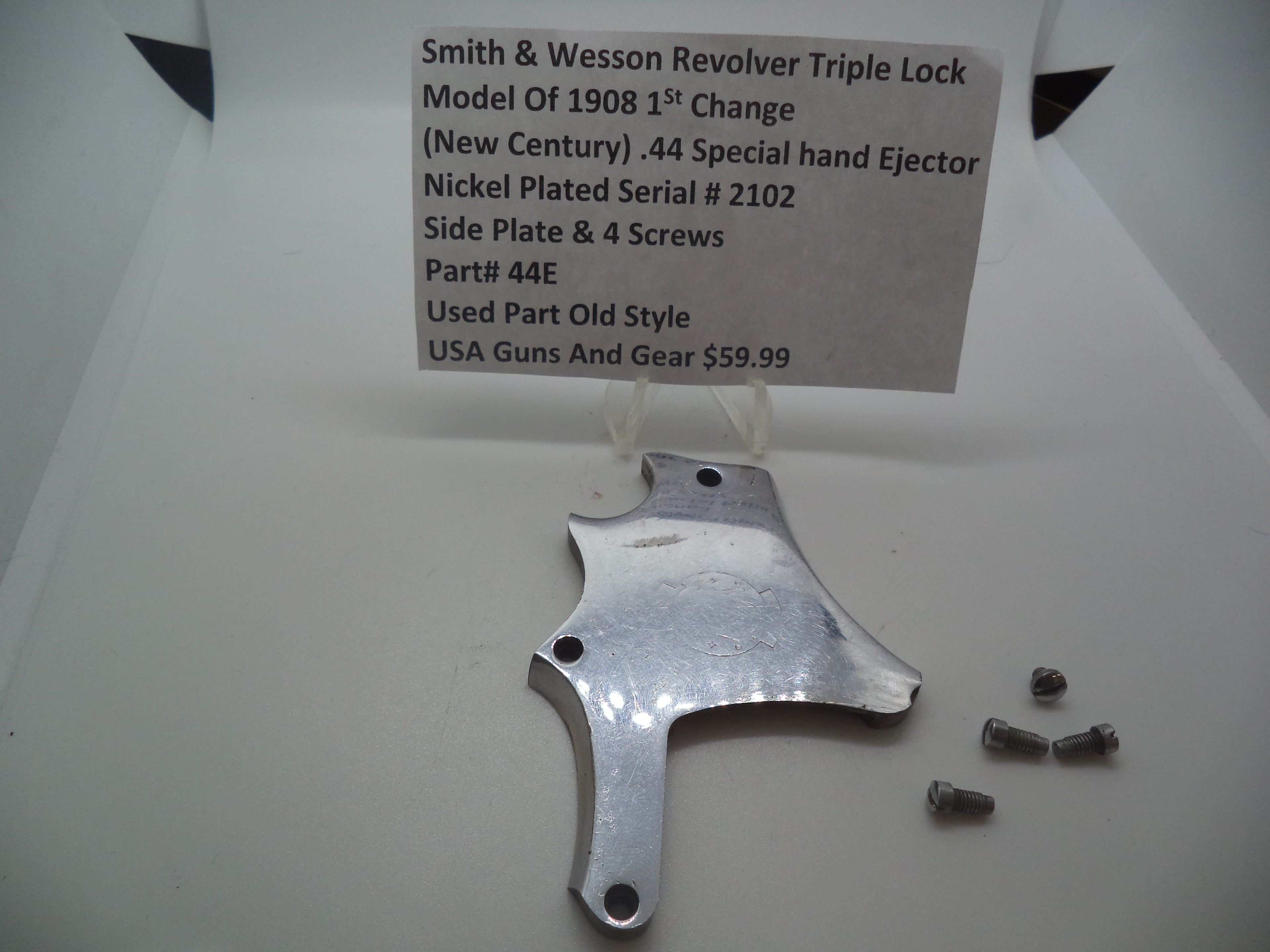 44E  Smith & Wesson Revolver .44 Special Side Plate and 4 Screws  (New Century)