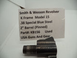 KB156 Smith & Wesson K Frame Model 15 .38 Special 2" Pinned Barrel Blue Steel  Used