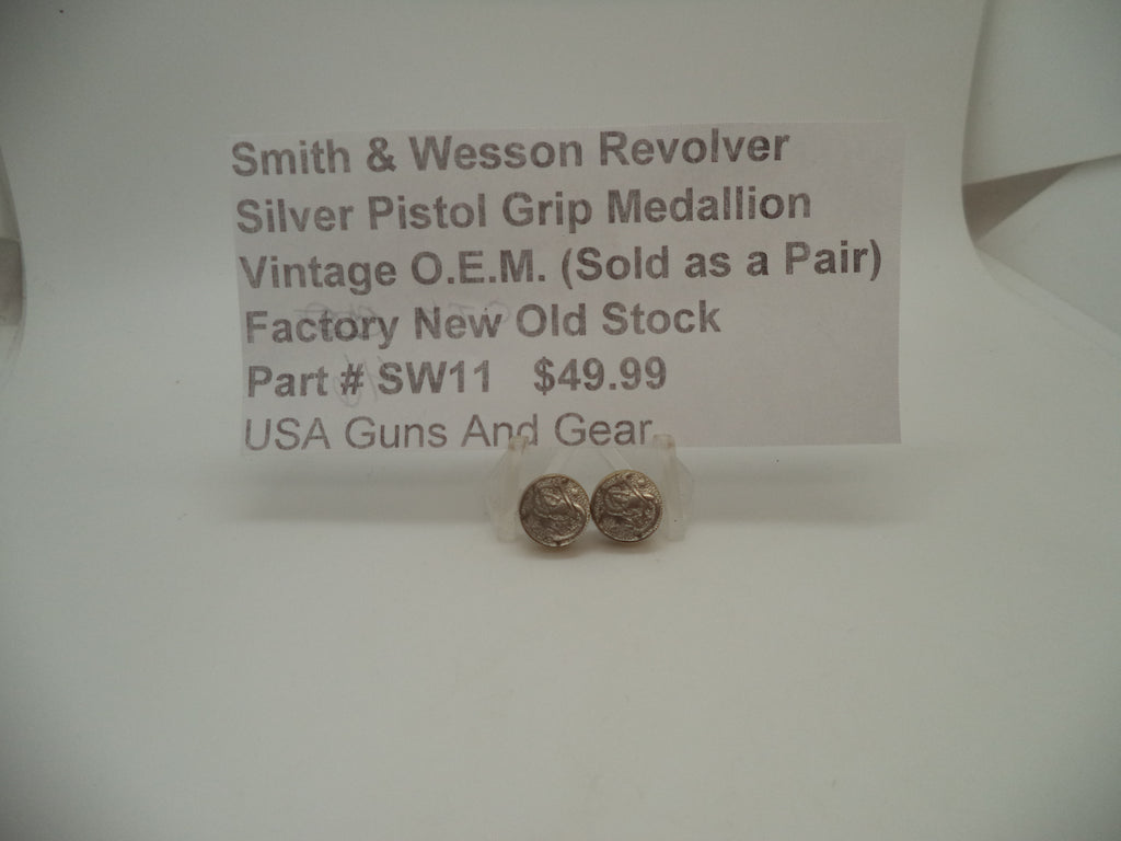 SW11 Smith & Wesson Vintage Revolver Pistol Grip Medallion Pair New Old Stock