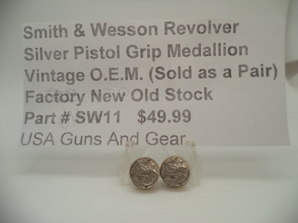 SW11 Smith & Wesson Vintage Revolver Pistol Grip Medallion Pair New Old Stock