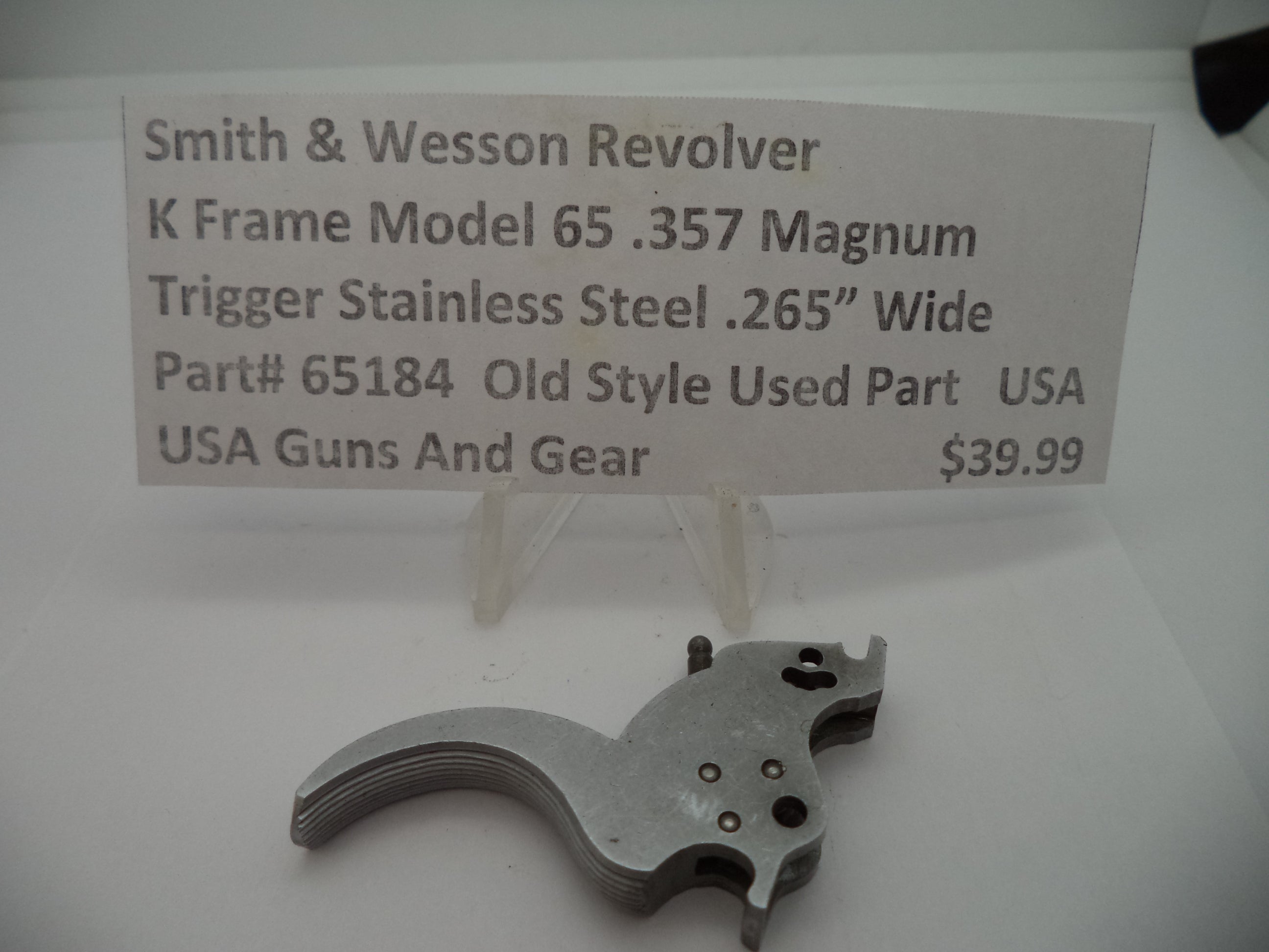 65184 Smith & Wesson K Frame Model 65 .357 Magnum Trigger .265" Wide Used