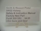 3001382 Smith & Wesson Pistol SW22 Victory Safety & Instruction Manual New Part