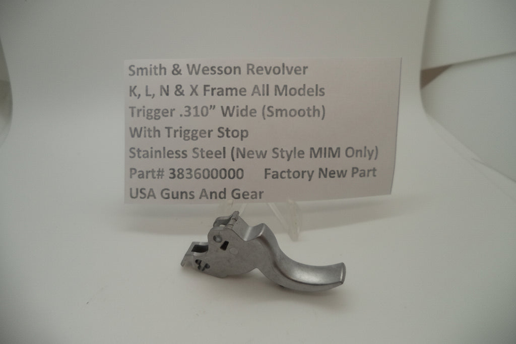 Smith & Wesson revolver part labelled as 'K L N X' with a price tag indicating it is a factory new part made of stainless steel, designed for all models with a trigger stop feature.
