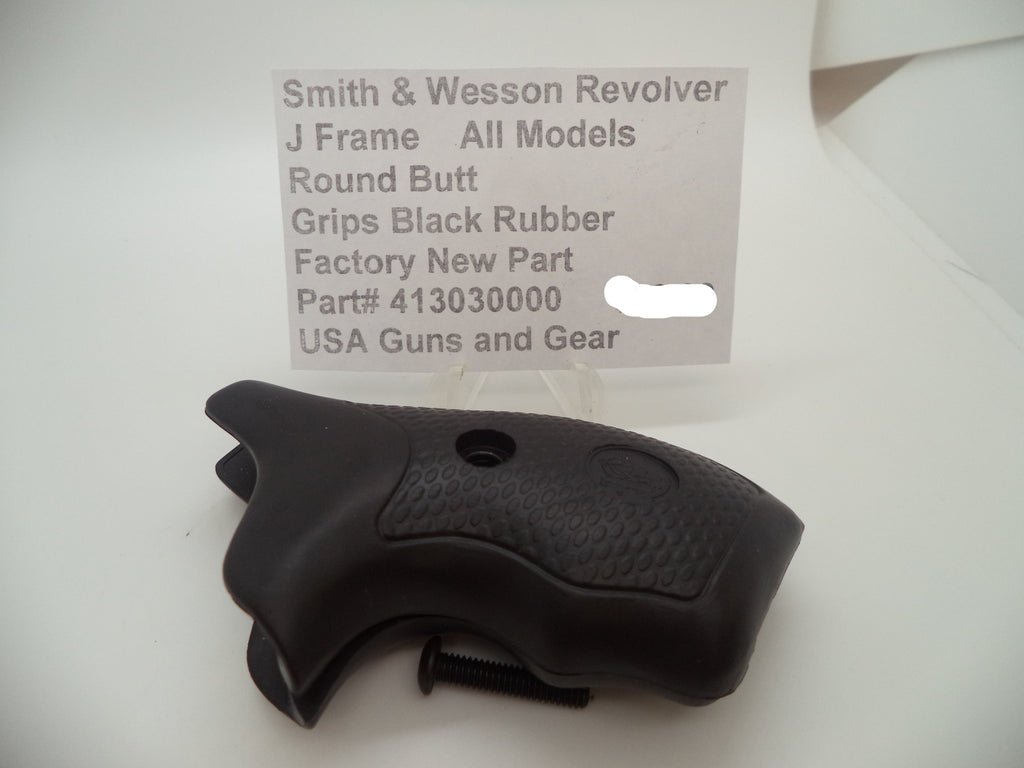 413030000 Smith & Wesson J Frame All Models Black Rubber Grips Round Butt